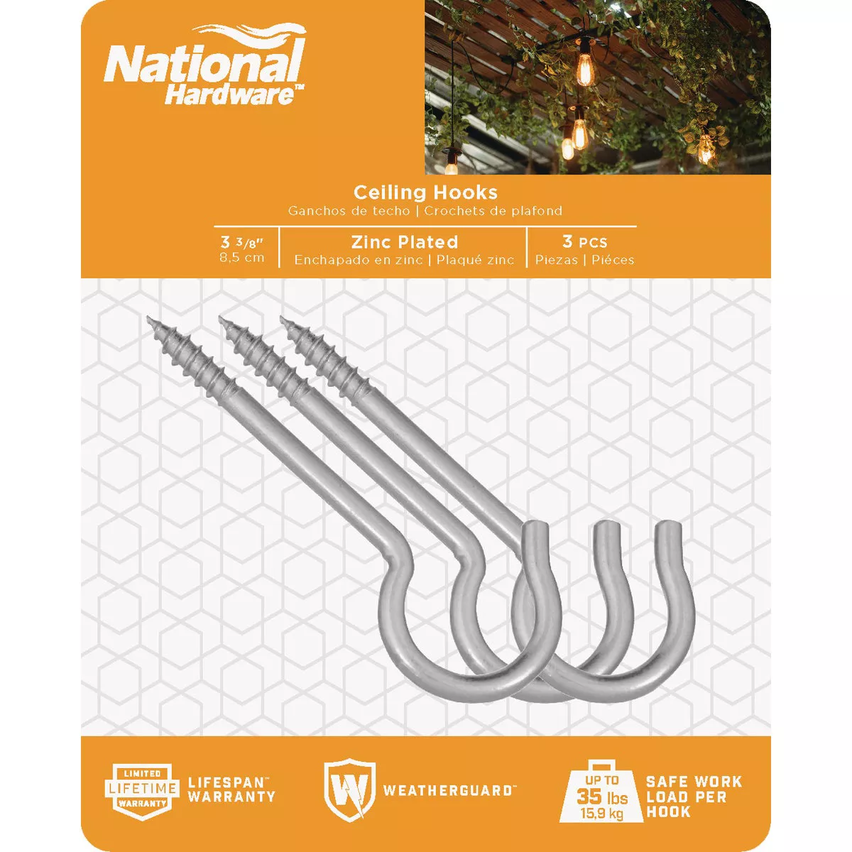 National Hardware 3-3/8 In. Zinc Finish Ceiling Hook (3-Pack)