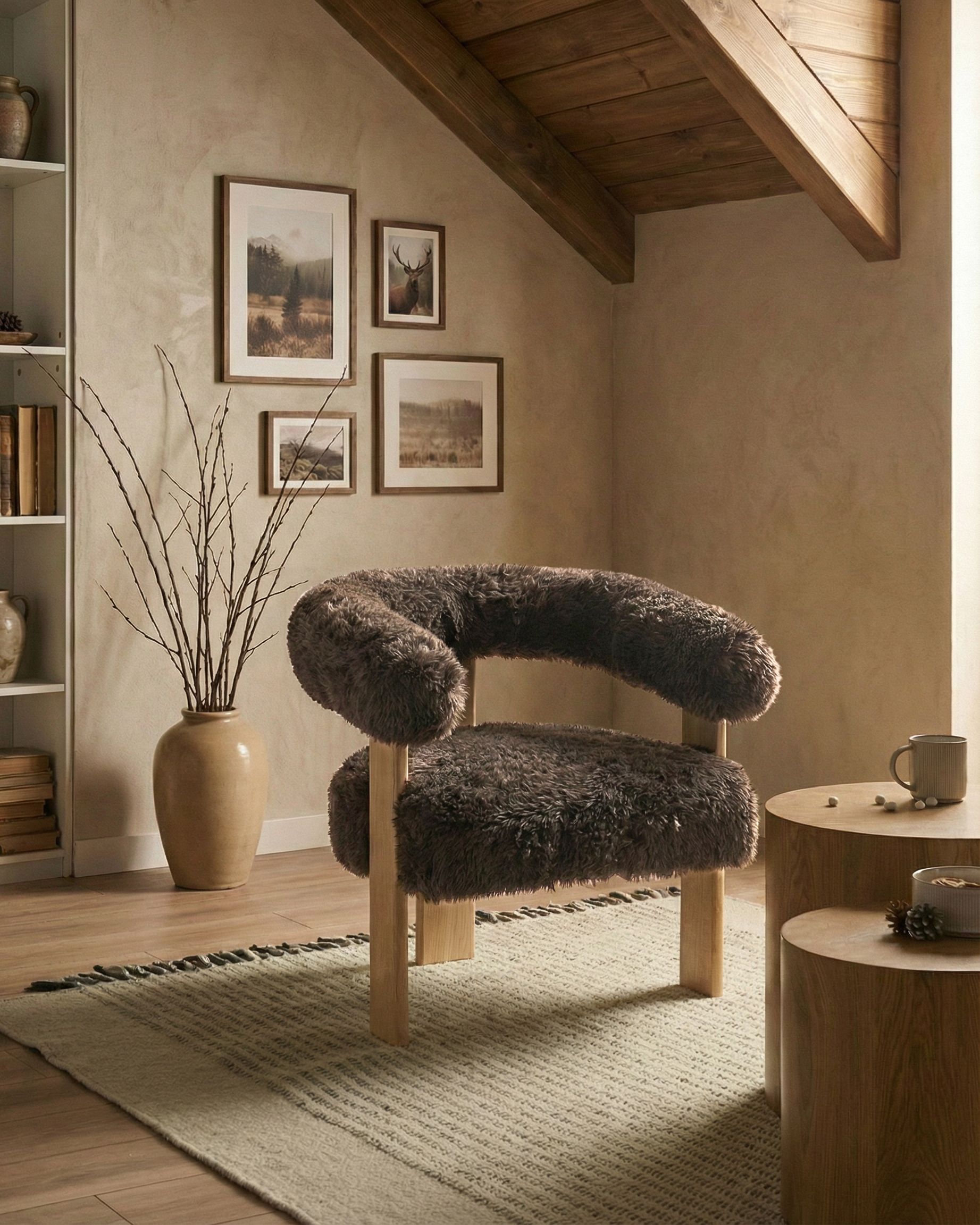 Armchair ILBRO Faux Fur Dark Brown/ Light Brown