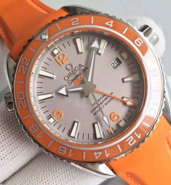 Replica Omega Planet Ocean SS GMT Gray Dial Orange Bezel Rubber Strap A8615 - Top club