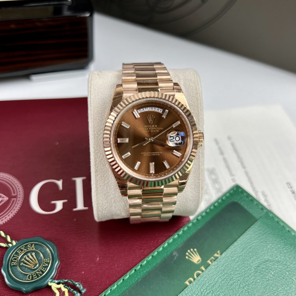 Rolex Replica 11 Watch Day-Date Chocolate Dial Diamond Numbers EW 40mm - Elite Watch Atelier