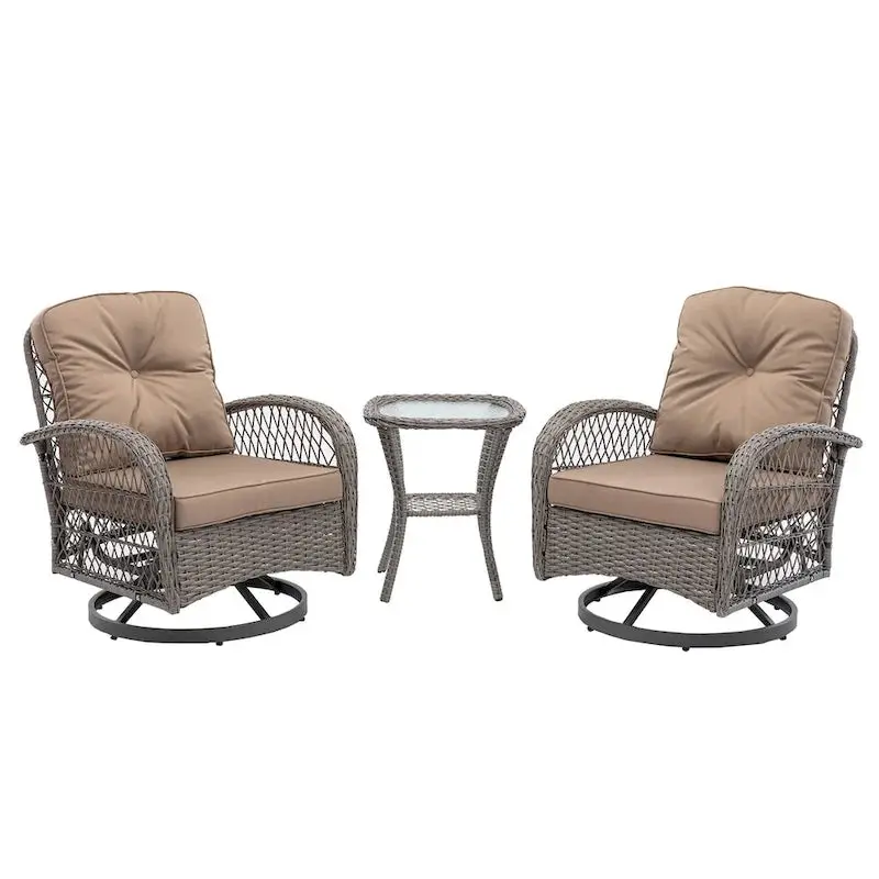 3-Piece Outdoor Swivel Rocker Conversation Set With Tempered Glass Coffee Table - Image 7 3-Piece Outdoor Swivel Rocker Conversation Set With Tempered Glass Coffee Table - Image 7