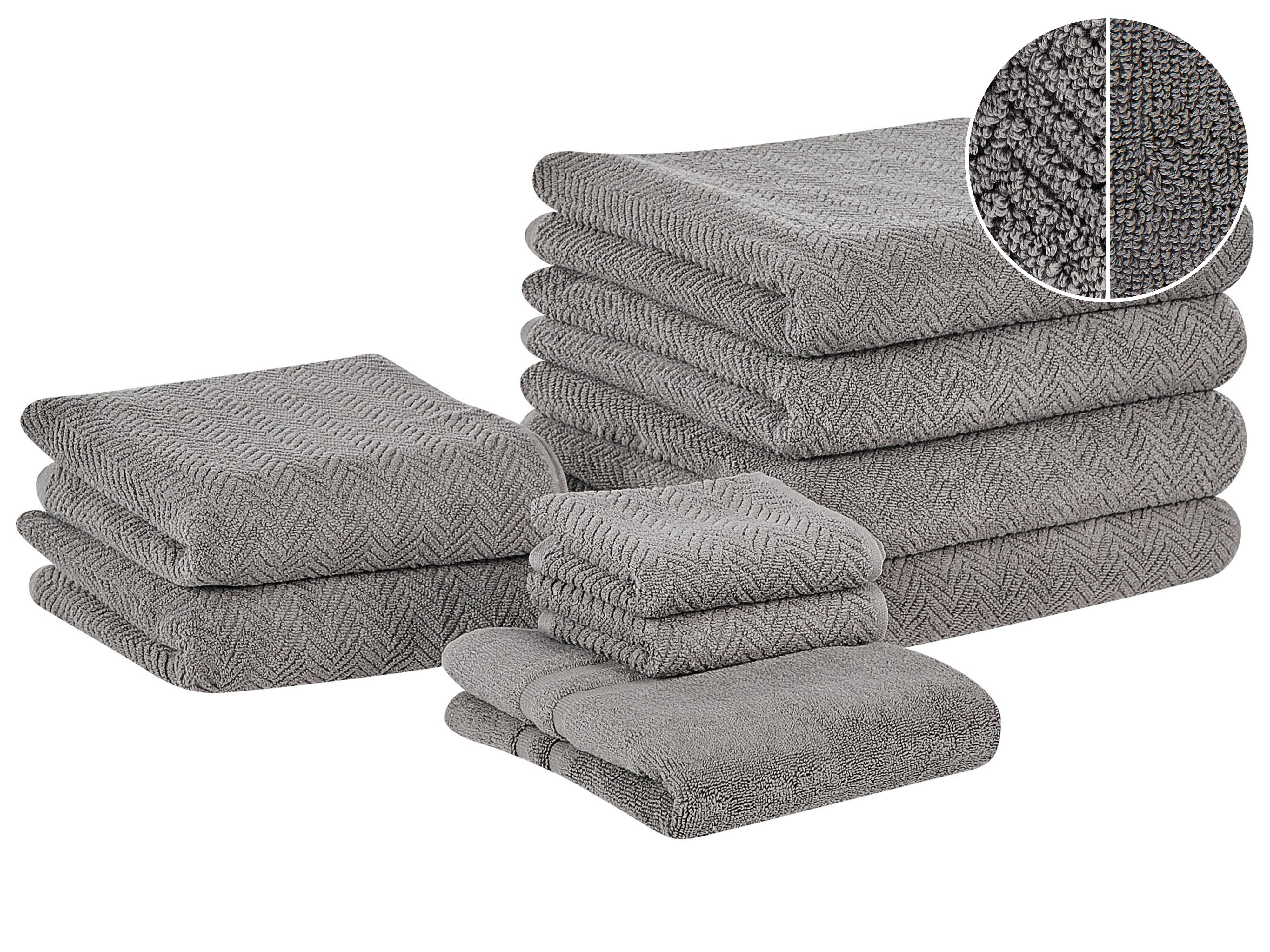 Set of 9 Towels MITIARO Terry Cotton Grey