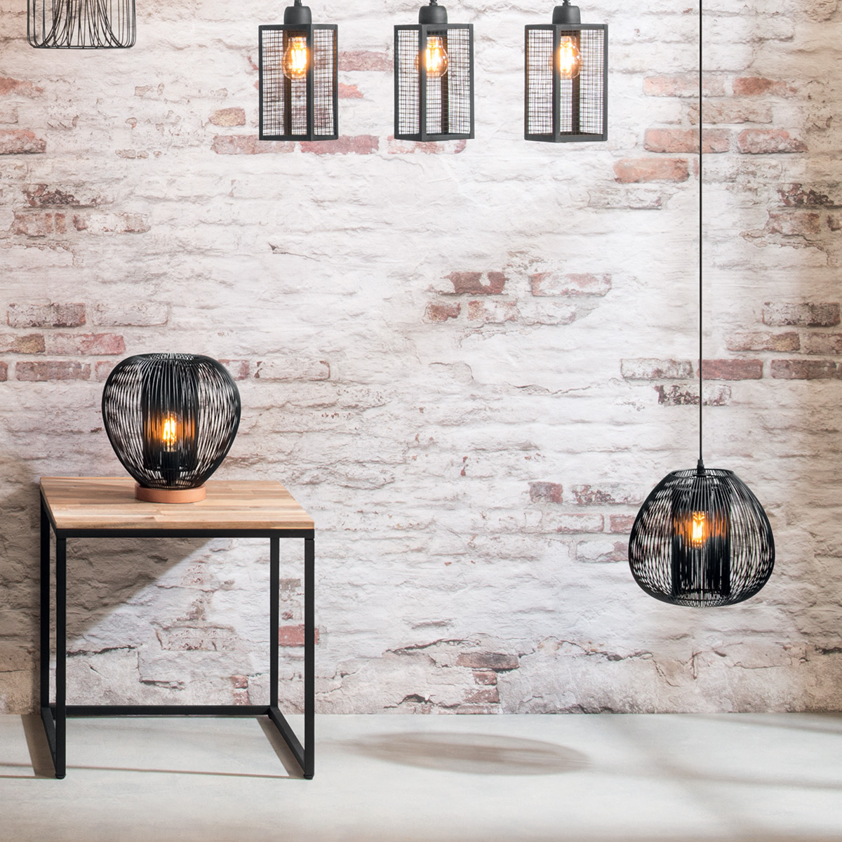 Wire suspension lamp "Noda" Black metal, D.28 cm