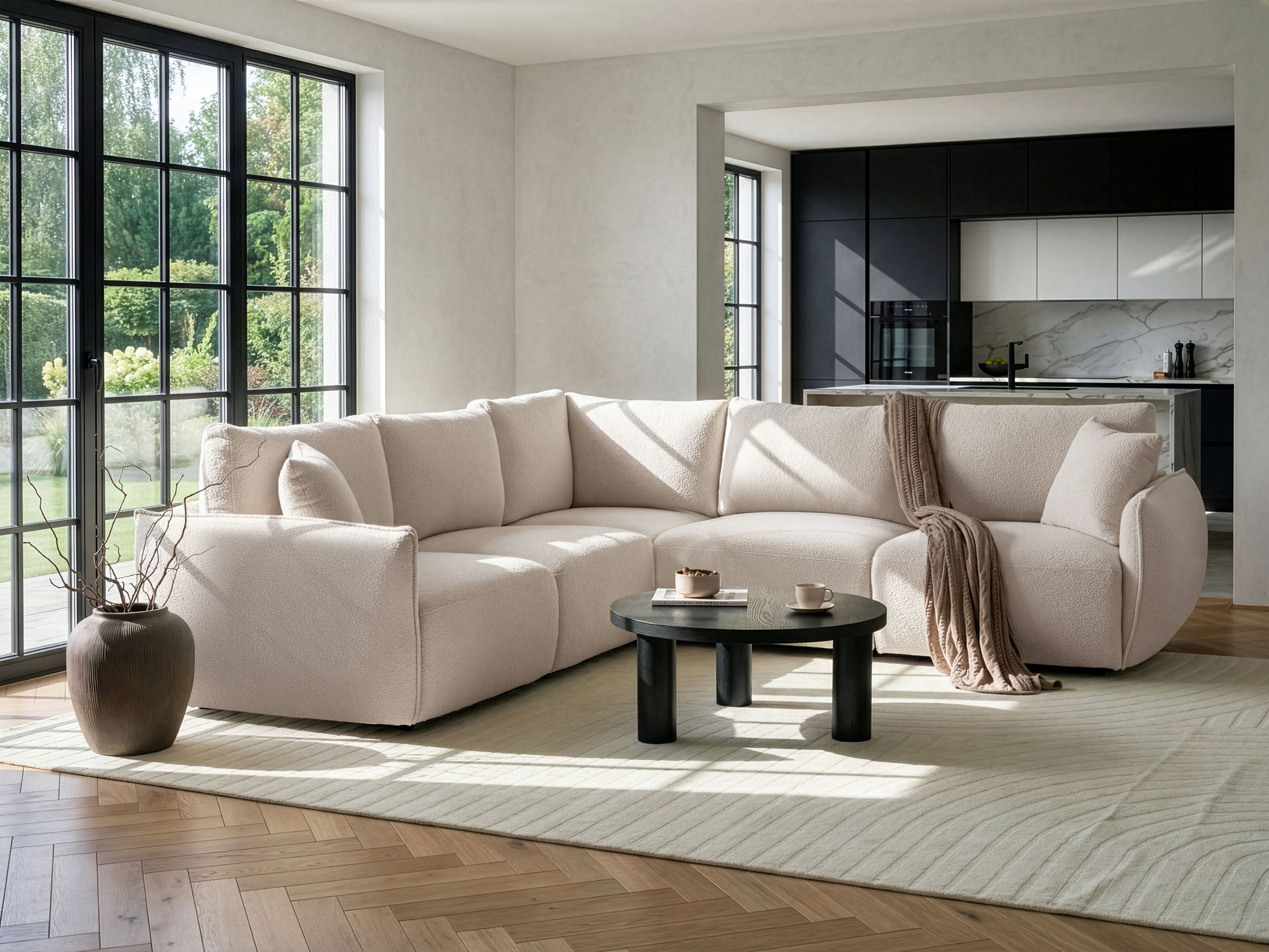 Modular Corner Sofa 5 Seater MESNALI Boucle Off-White Right Hand