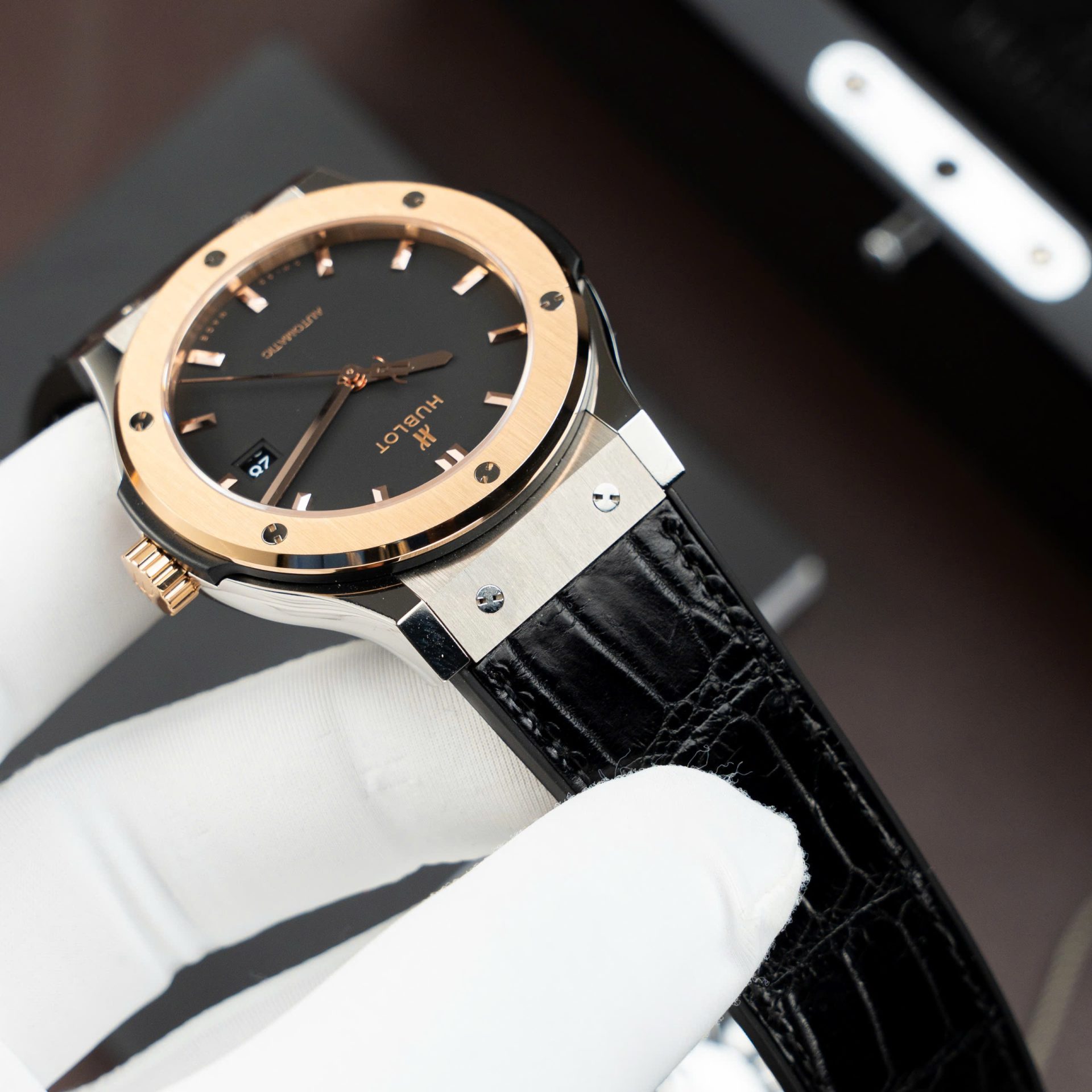 Hublot Classic Fusion Titanium King Gold Copies Watches Movement SW300 Crocodile Leather Strap 42mm - Top club