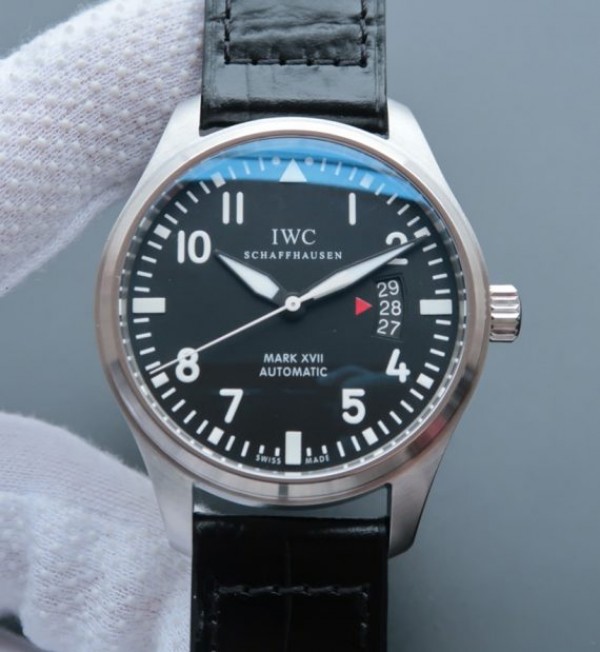 Replica IWC MKF Mark XVII Black Dial Black Leather Strap A2892 - Top club