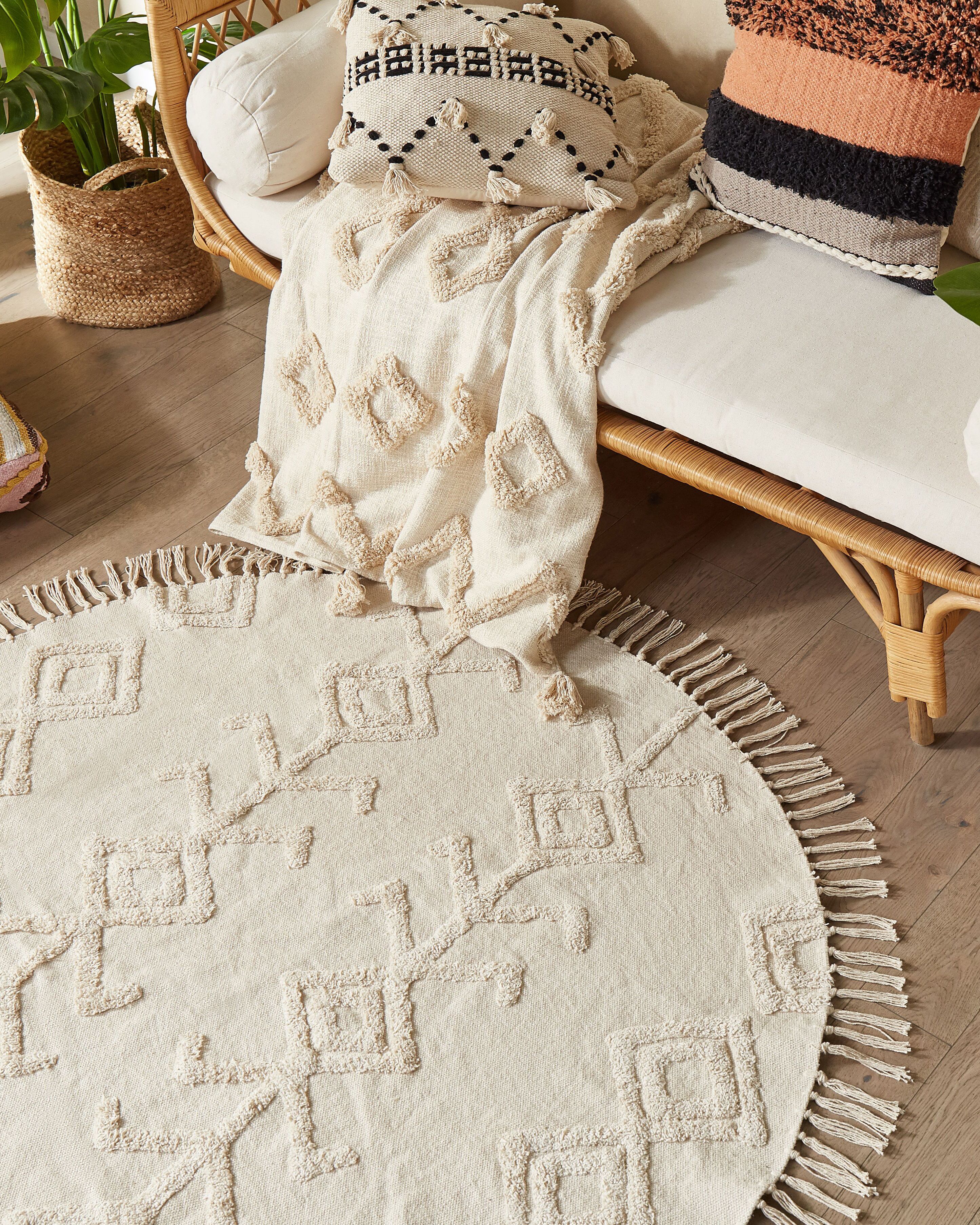 Rug HARRAN Light Beige ø 140 cm Cotton