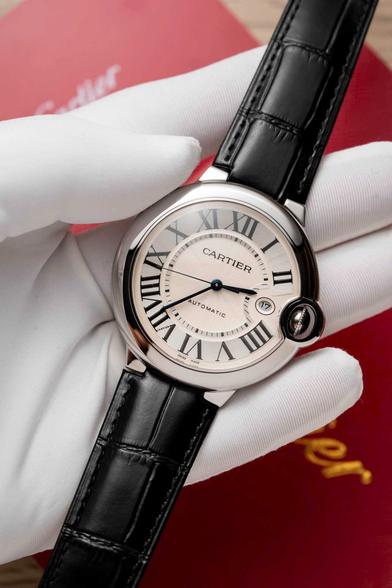 Cartier Replica Watch Ballon Bleu Men s White Dial Leather Strap 42mm - Elite Watch Atelier
