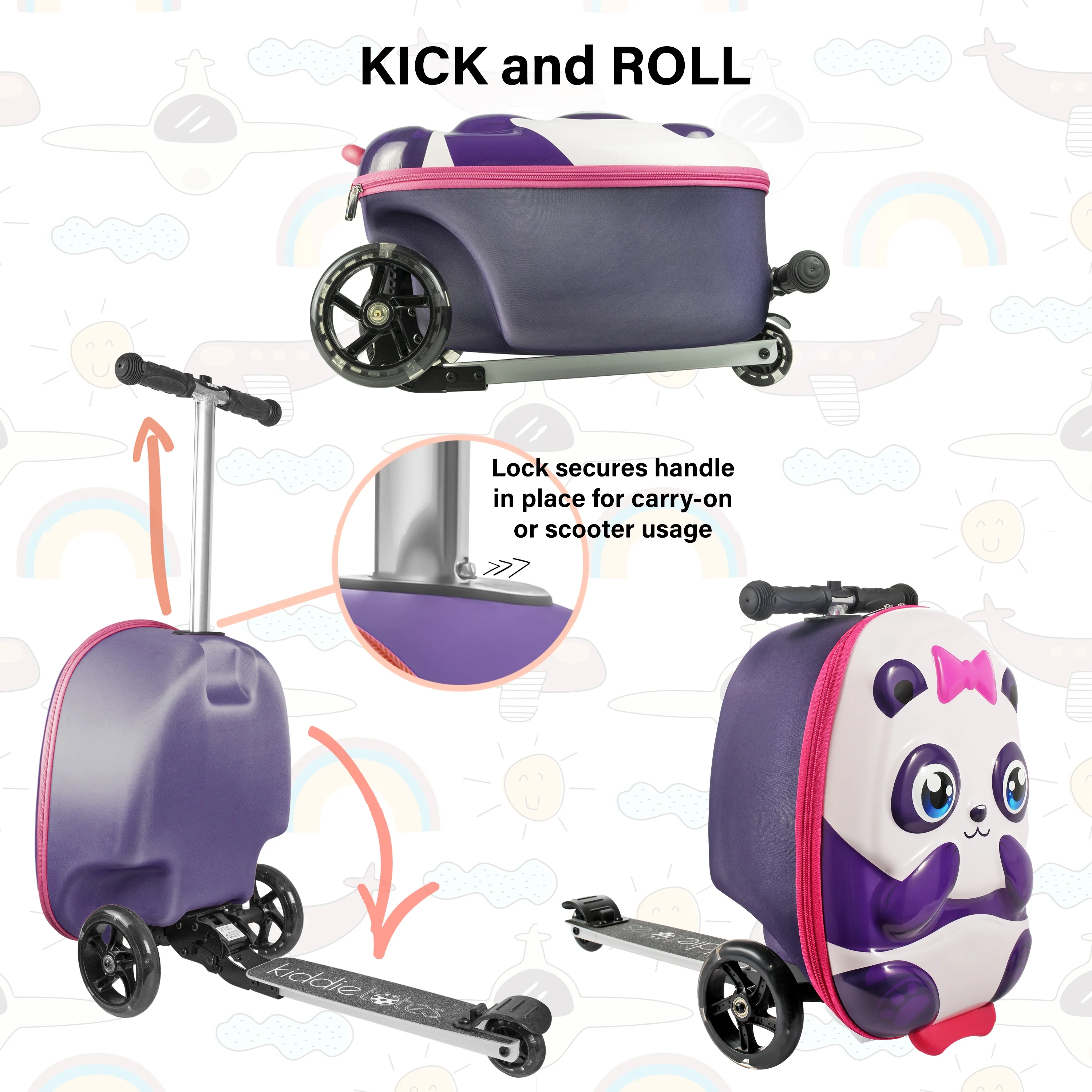 Kiddietotes Kid's Hard Shell Scooter Ride On Suitcase, Pink - Image 42