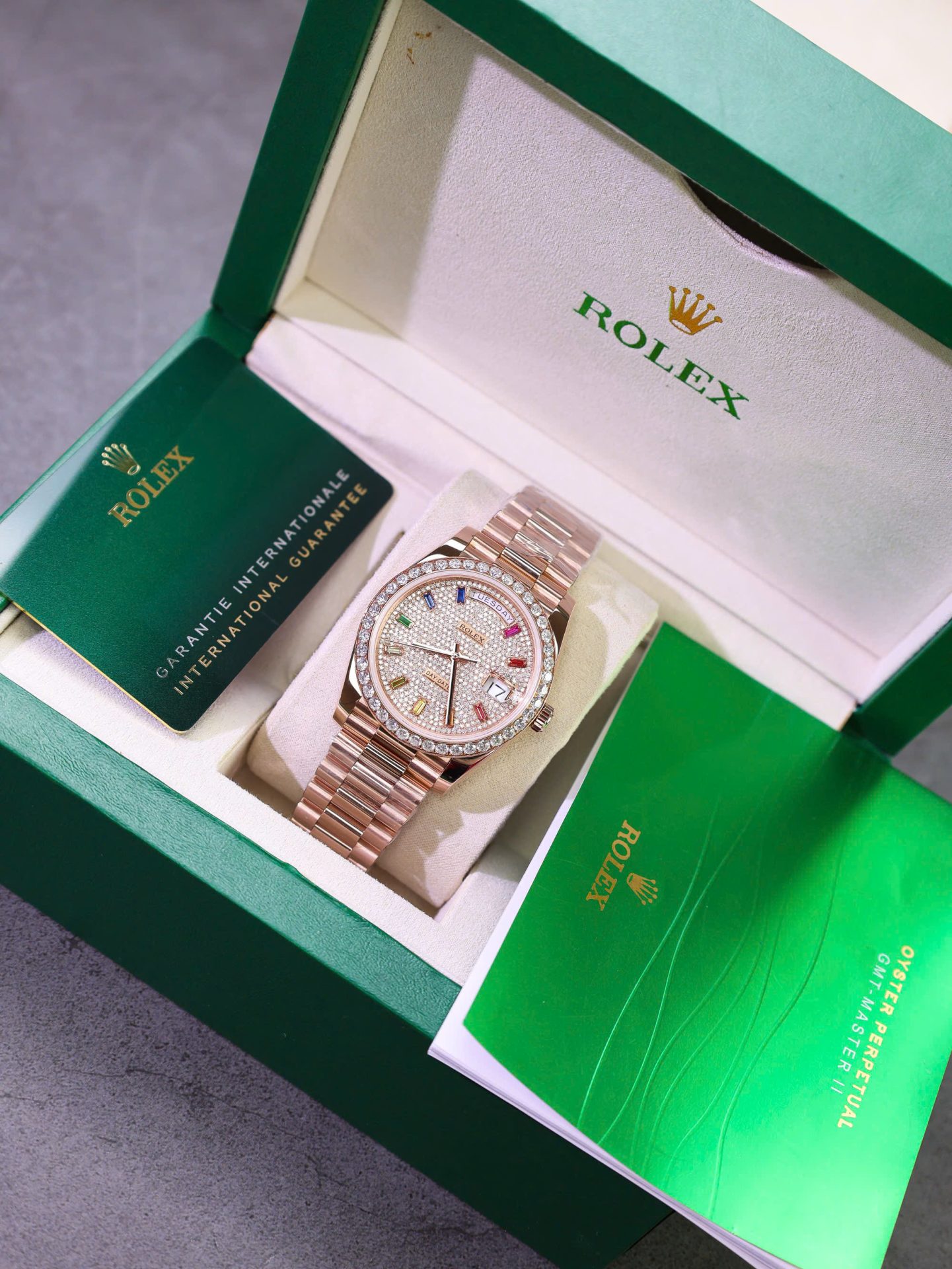 Rolex Day-Date Copies Watches Moissanite Diamonds + 18K Gold Wrapped Custom GM Factory 40mm - Elite Watch Atelier