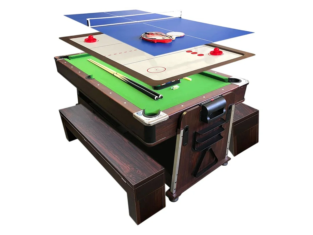 Table de Billard 7 pieds Multi-jeux vert Air Hockey, Table de Tennis, Table – Stark avec Bancs