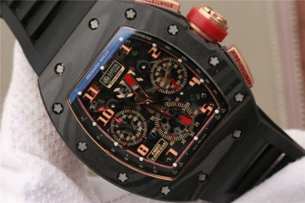 Replica Richard Mille RM011 NTPT Lotus F1 Team RG Chronograph KVF Crystal Skeleton Dial Red Black Rubber Strap A7750 - Top club
