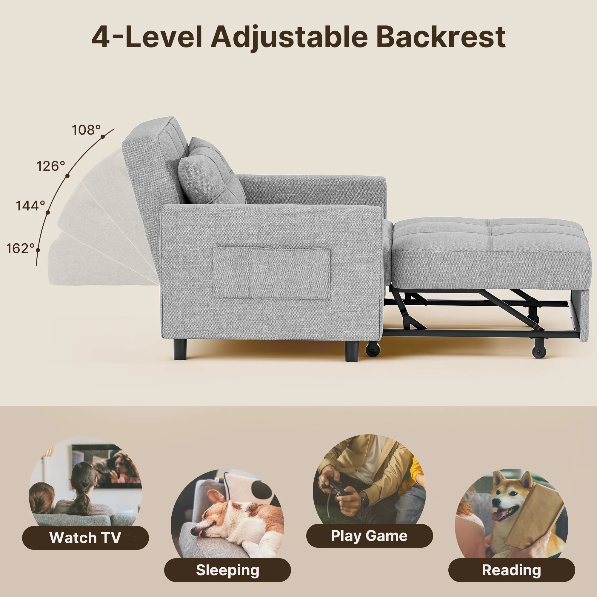 3 in 1 Convertible Sofa Bed Chair for Living Room , Aiho Sleeper Sofa Bed for Living Room, Dark Gray - Image 12