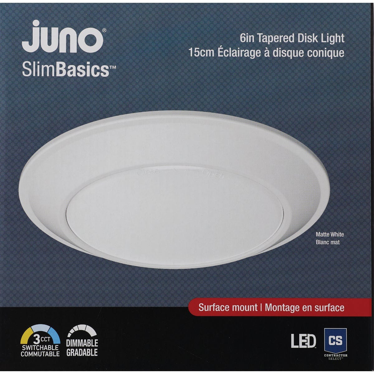 Juno SlimBasics JSBT 6 In. CCT Tapered LED Surface Mount Disk Light