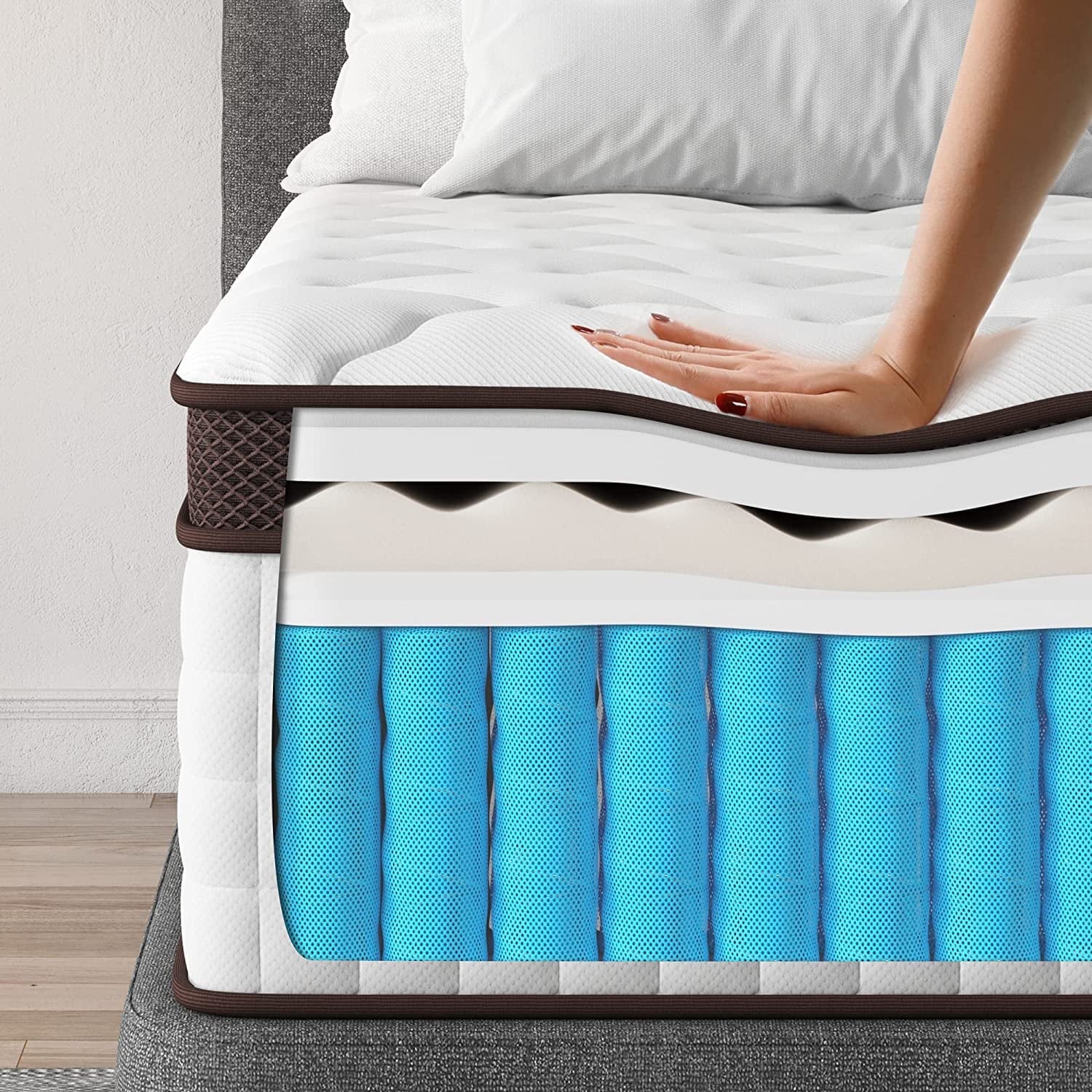 Full Size Mattress, Kescas 10 Inch Hybrid Mattress Full with Fiberglass Free, Memory Foam, Breathable Euro Pillow Top Mattress for Cooler Sleep Supportive & Pressure Relief, Medium Firm - Image 6