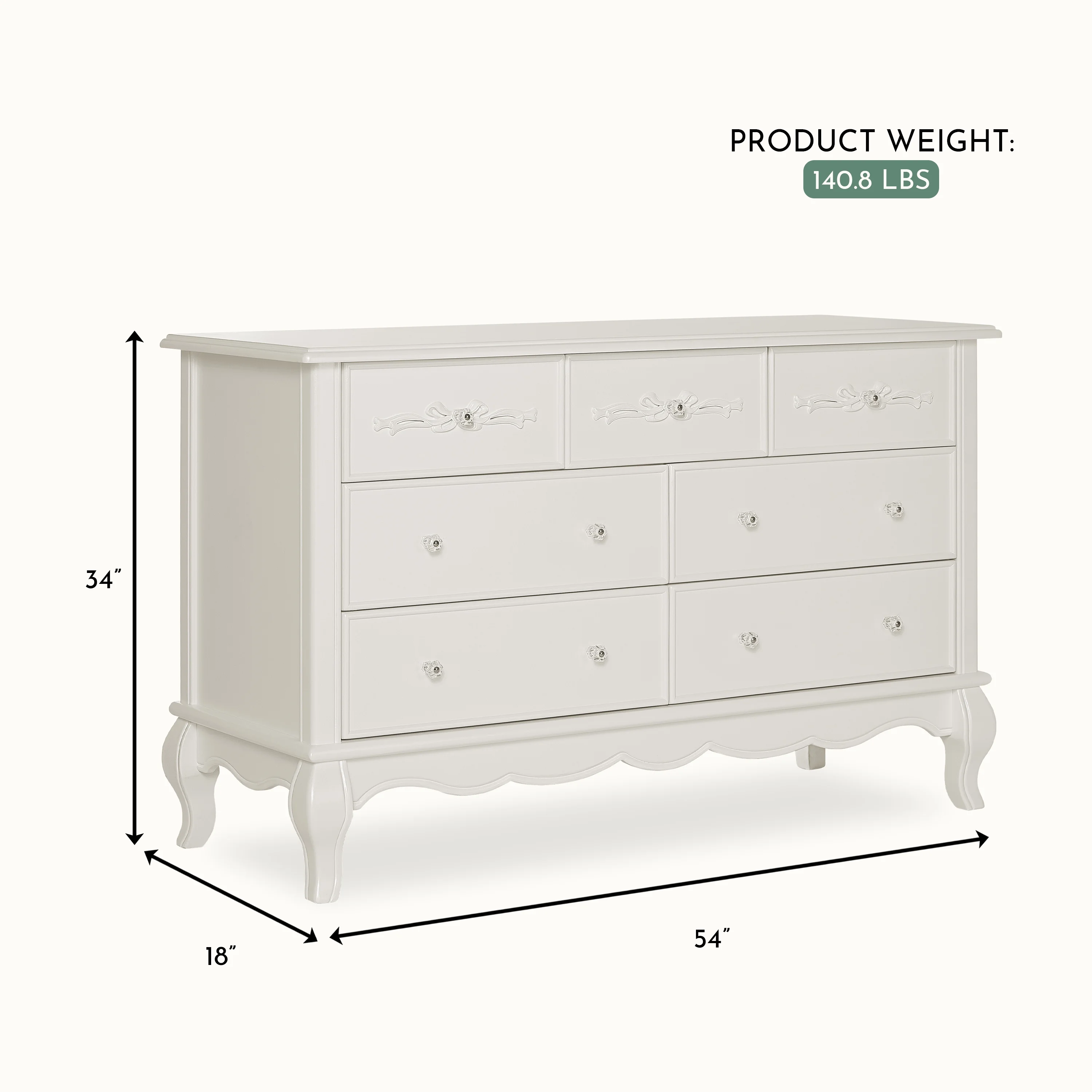 Evolur Aurora 7-Drawer Double Dresser in Ivory Lace, Spacious Drawers - Image 9