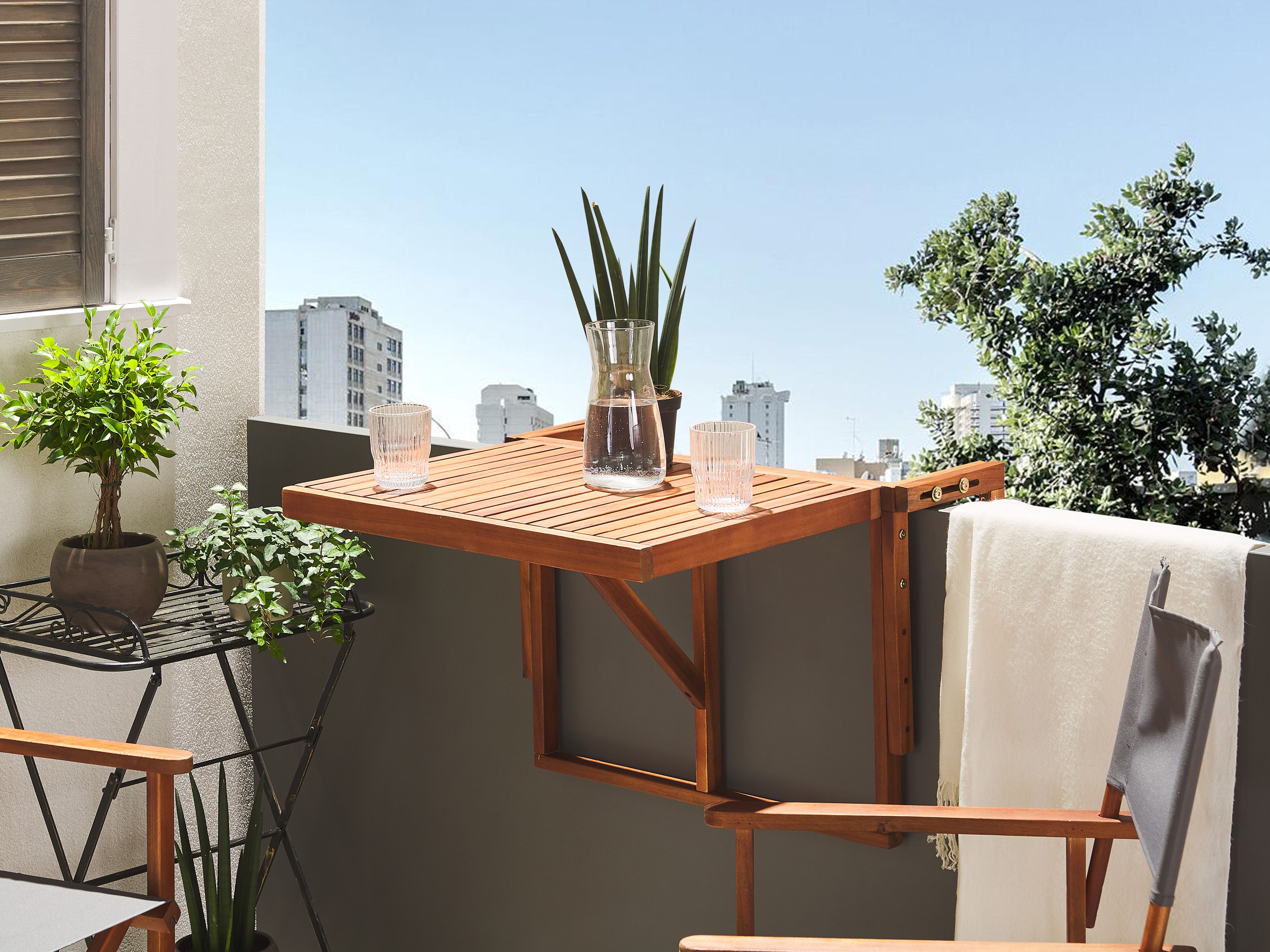 Balcony Table UDINE 70 cm 69 cm Acacia Wood Brown