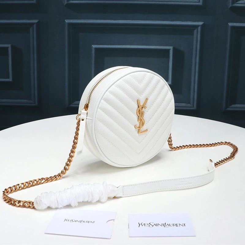Saint Laurent Vinyle Round Camera Bag In Grained Matelasse Leather White Gold - Zealreplica ru | Zealreplicaru.com1:1High-quality replica
