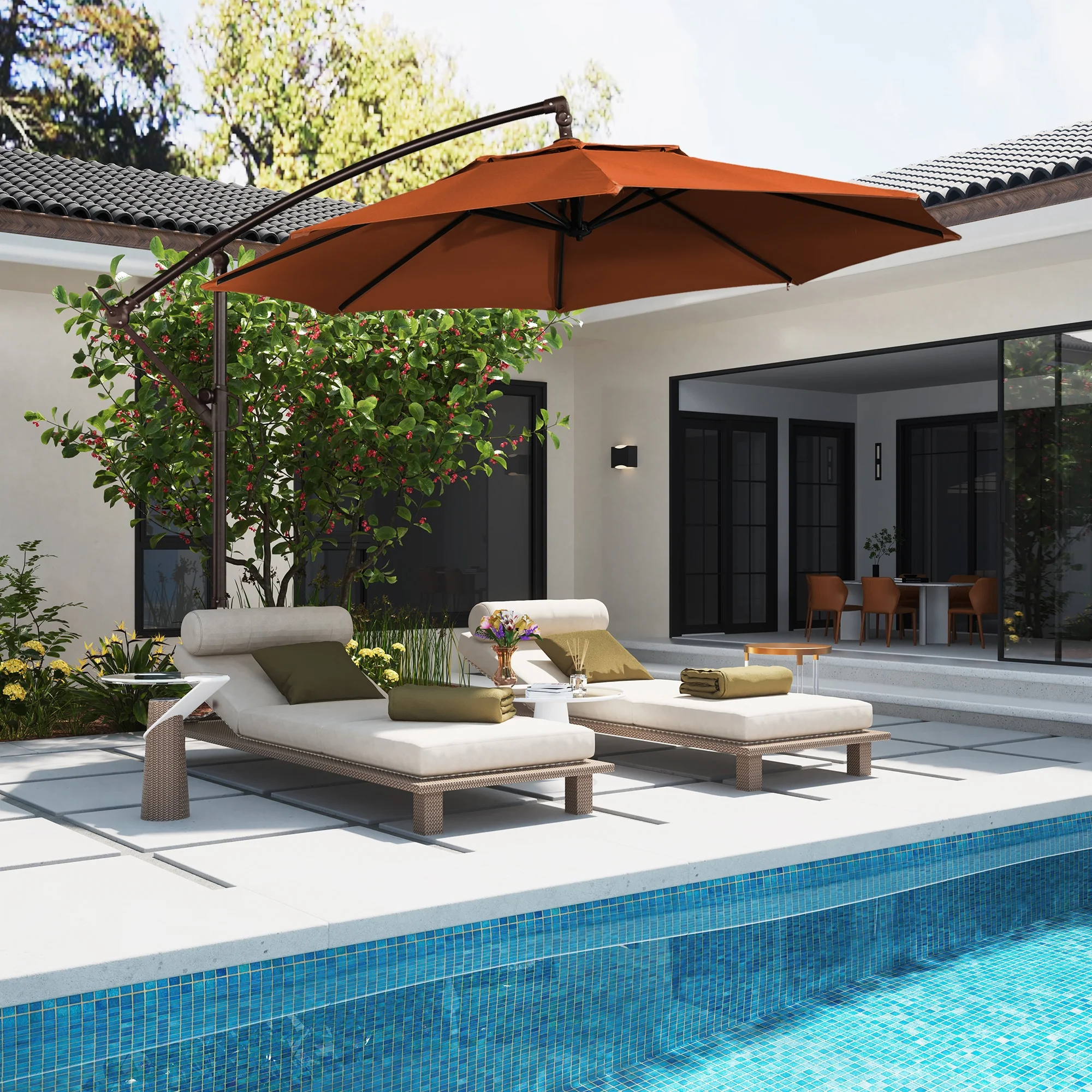 Mondawe 10ft Solar Lights Offset Cantilever Patio Umbrella - with Light, LED Lighted Offset Hanging Patio Outdoor Market Umbrella UPF50+ UV Protection with Crank,Navy Blue - Image 23