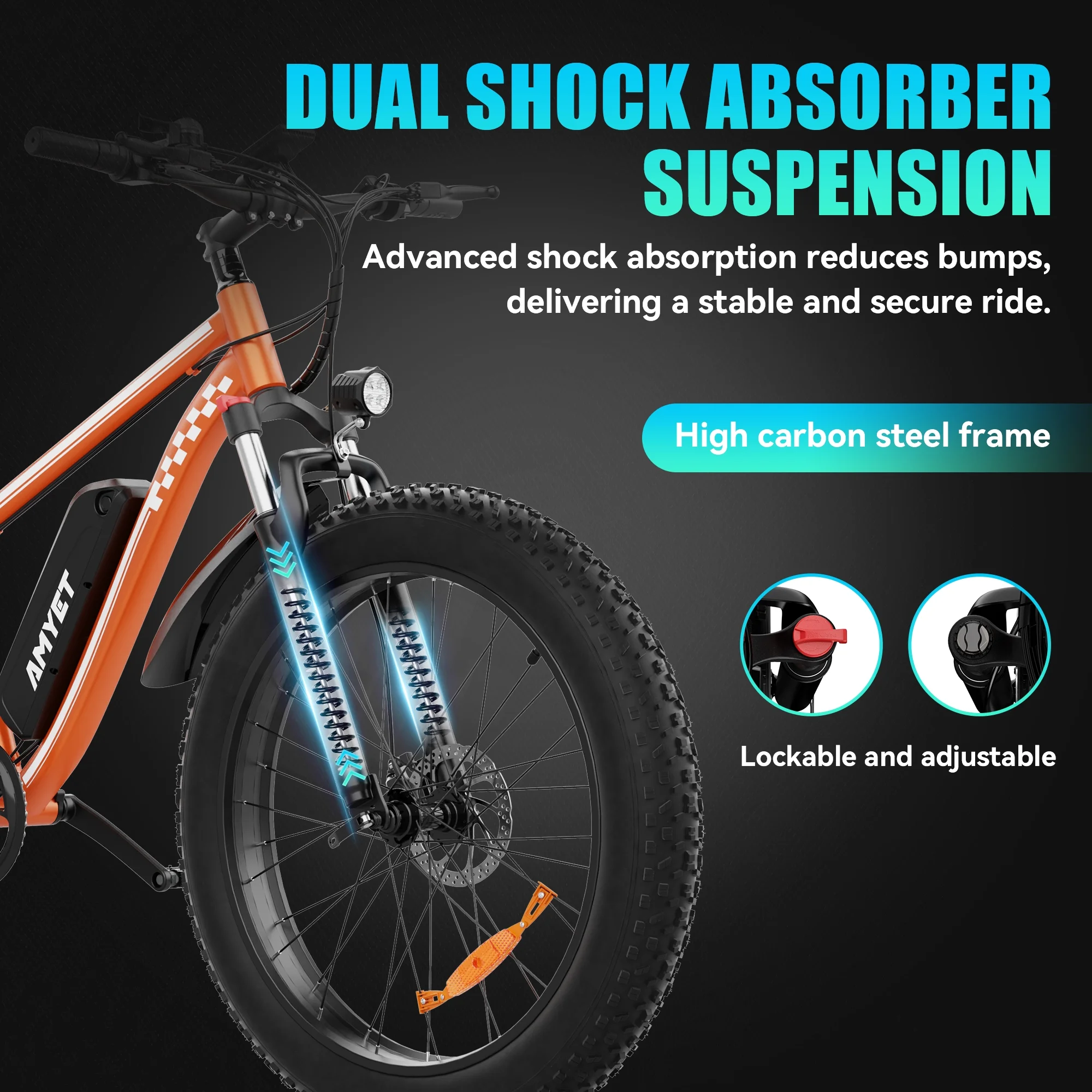 AMYET EB26 Electric Bike for Adults, 26*4.0 Fat Tire E-Mountain Bicycle,Peak 1500W Motor 48V 15Ah 7-Speed Ebike UL2849 - Image 21