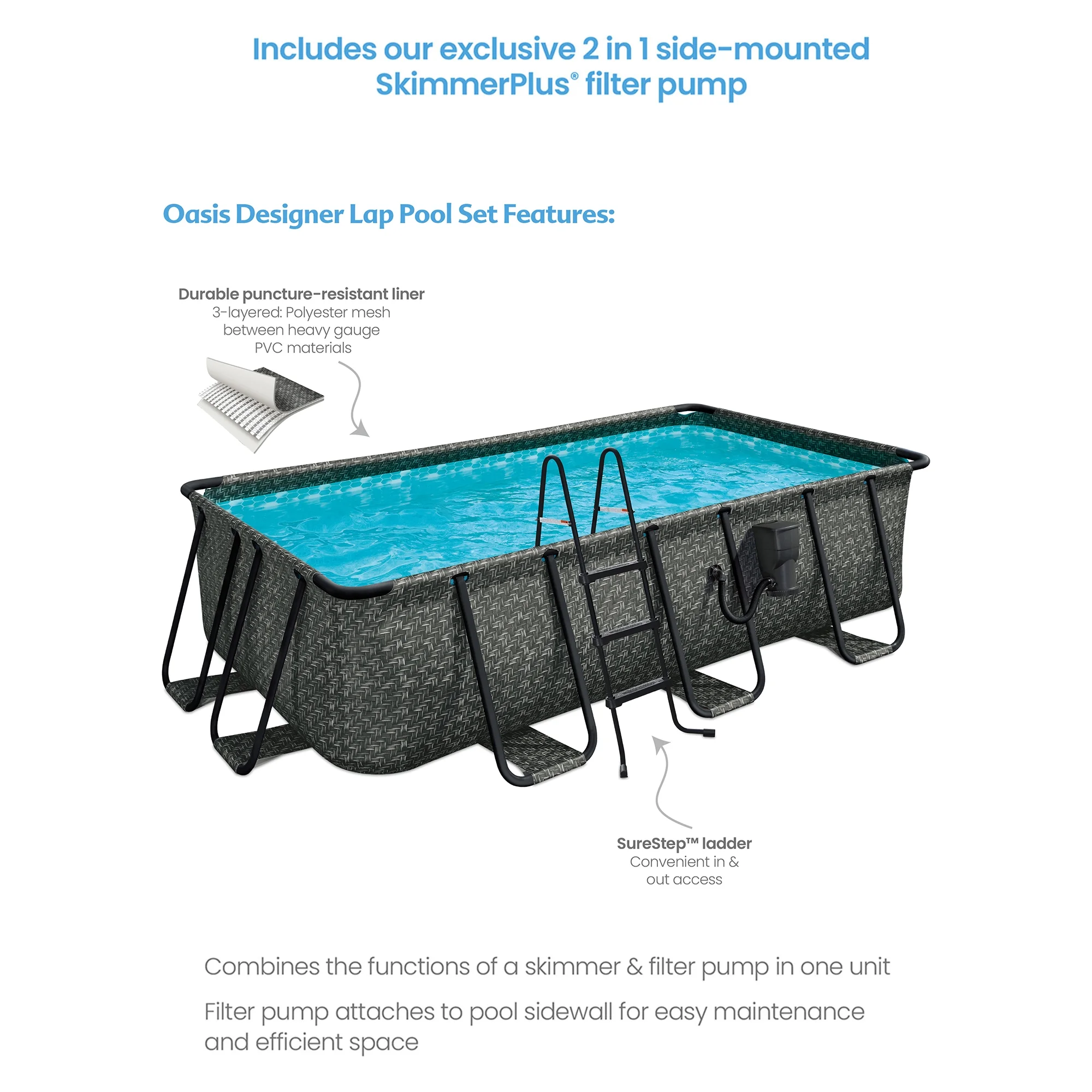 Open Box Funsicle 13' x 7' x 39" Rectangle Above Ground Swimming Pool, Gray - Image 2