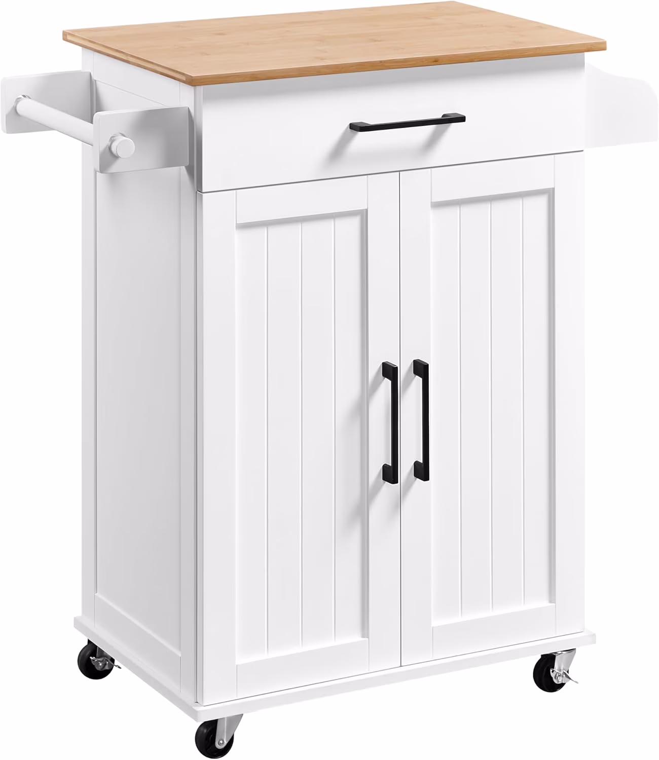 HXYHJ Kitchen Island on Wheels with Storage Cabinet, Rolling Kitchen Cart with Bamboo Top & Drawer & Spice Rack Towel Bar, Microwave Stand Cart for Kitchen/Dining Room, Black - Image 3