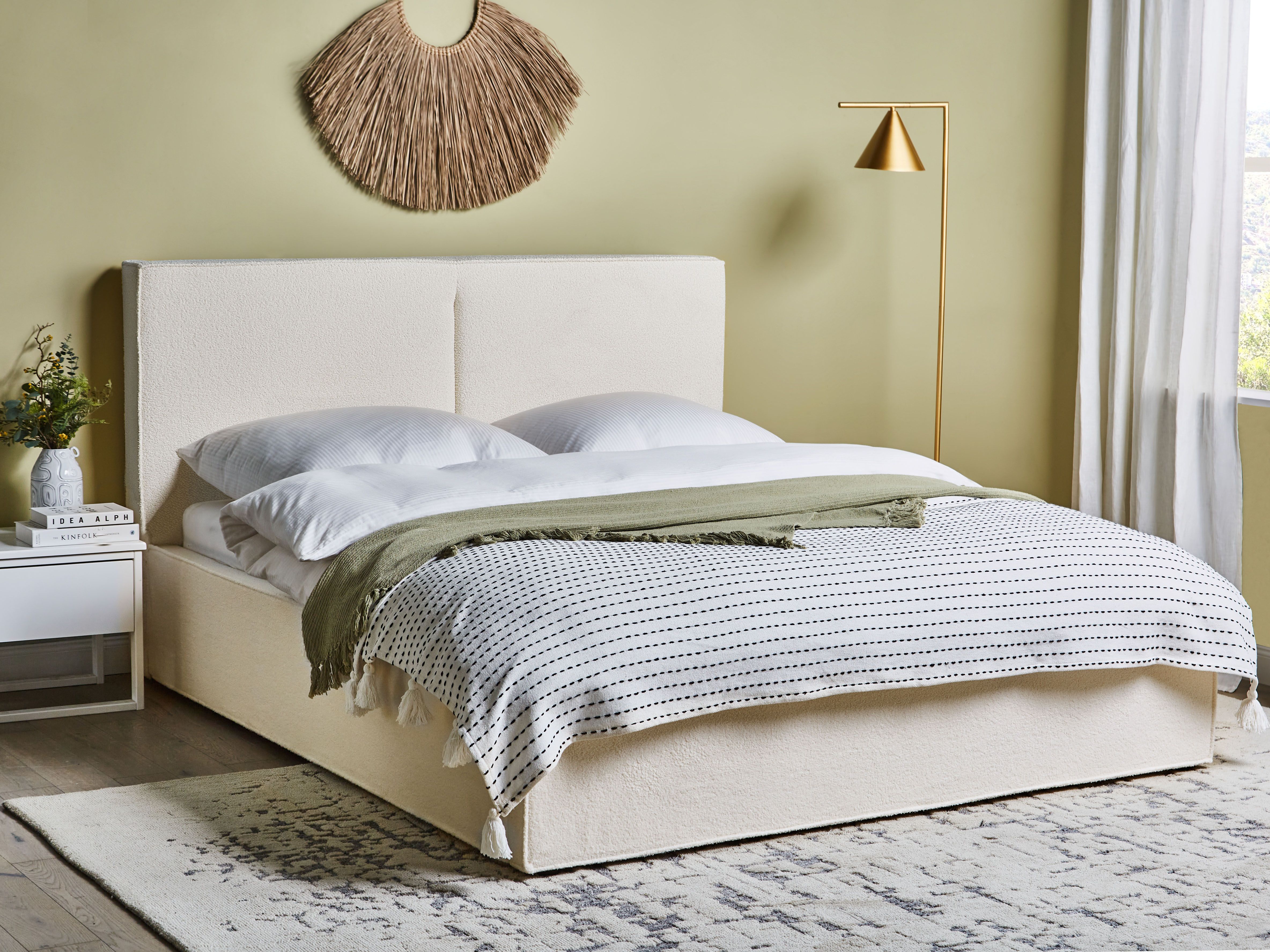 Ottoman Bed Boucle MOISSAC 160 x 200 cm (EU King Size) Off-White