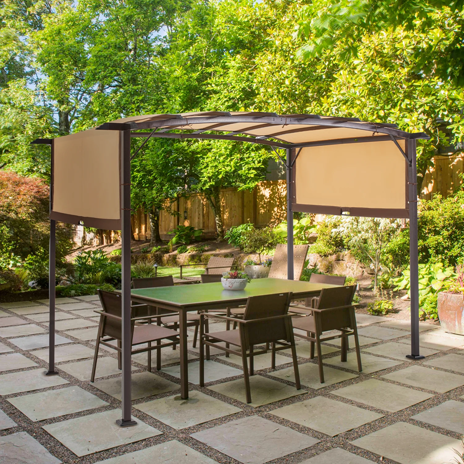 AECOJOY 12�?X 9�?Outdoor Retractable Steel Pergola Canopy with Adjustable Shade-Beige - Image 3