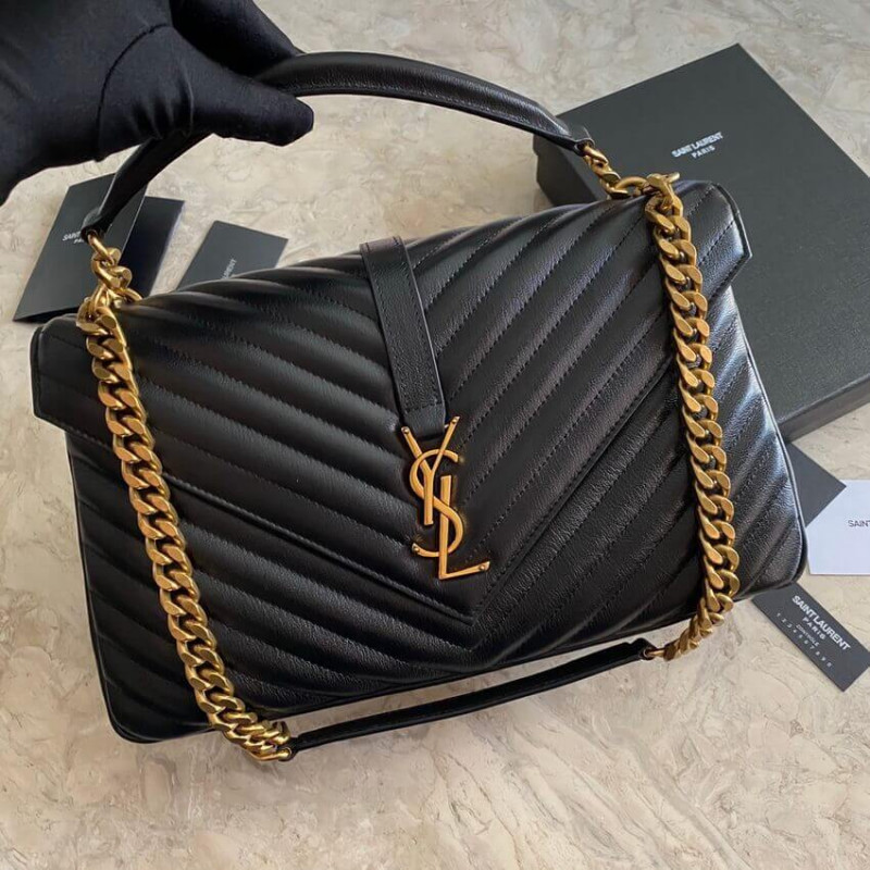 Replica Ysl Saint Laurent Sheepskin Matelasse Chevron Monogram Large College Satchel 392738 Black1:1High-quality replica