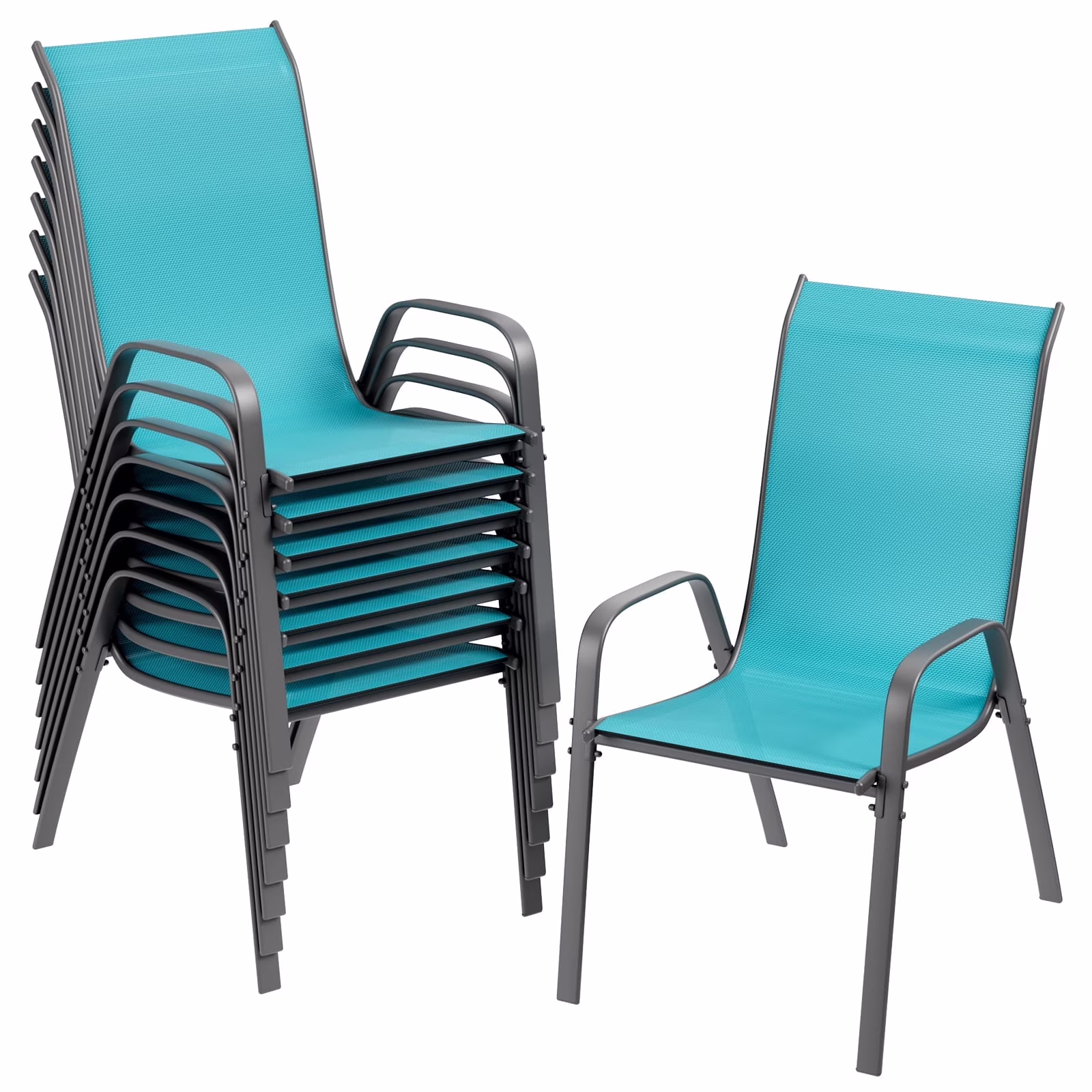 Arlopu 8Pcs Patio Dining Chairs Outdoor Stackable Armrest Chairs for Lawn Garden Backyard - Image 4