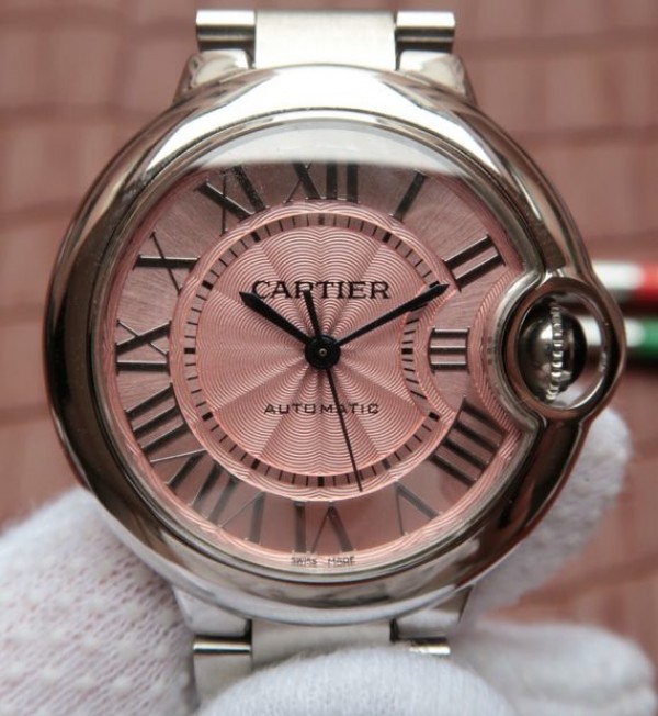 Replica Cartier Ballon Bleu 33mm SS Pink Textured Dial SS Bracelet SEIKO NH05A - Top club