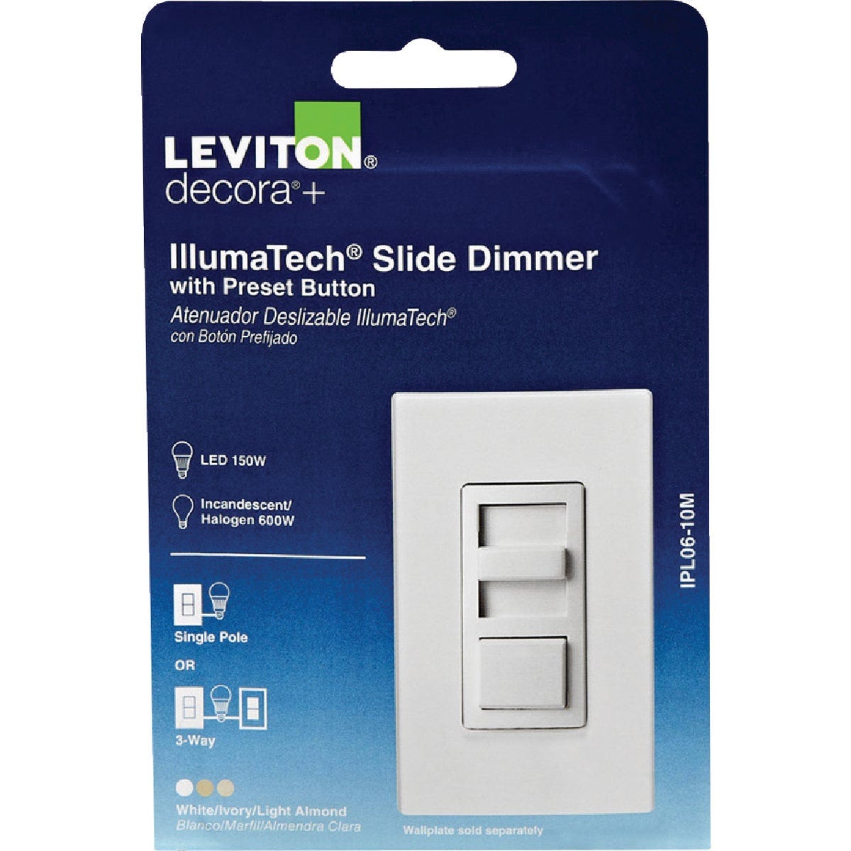 Leviton Decora IllumaTech Incandescent/Halogen/LED White Slide Dimmer Switch