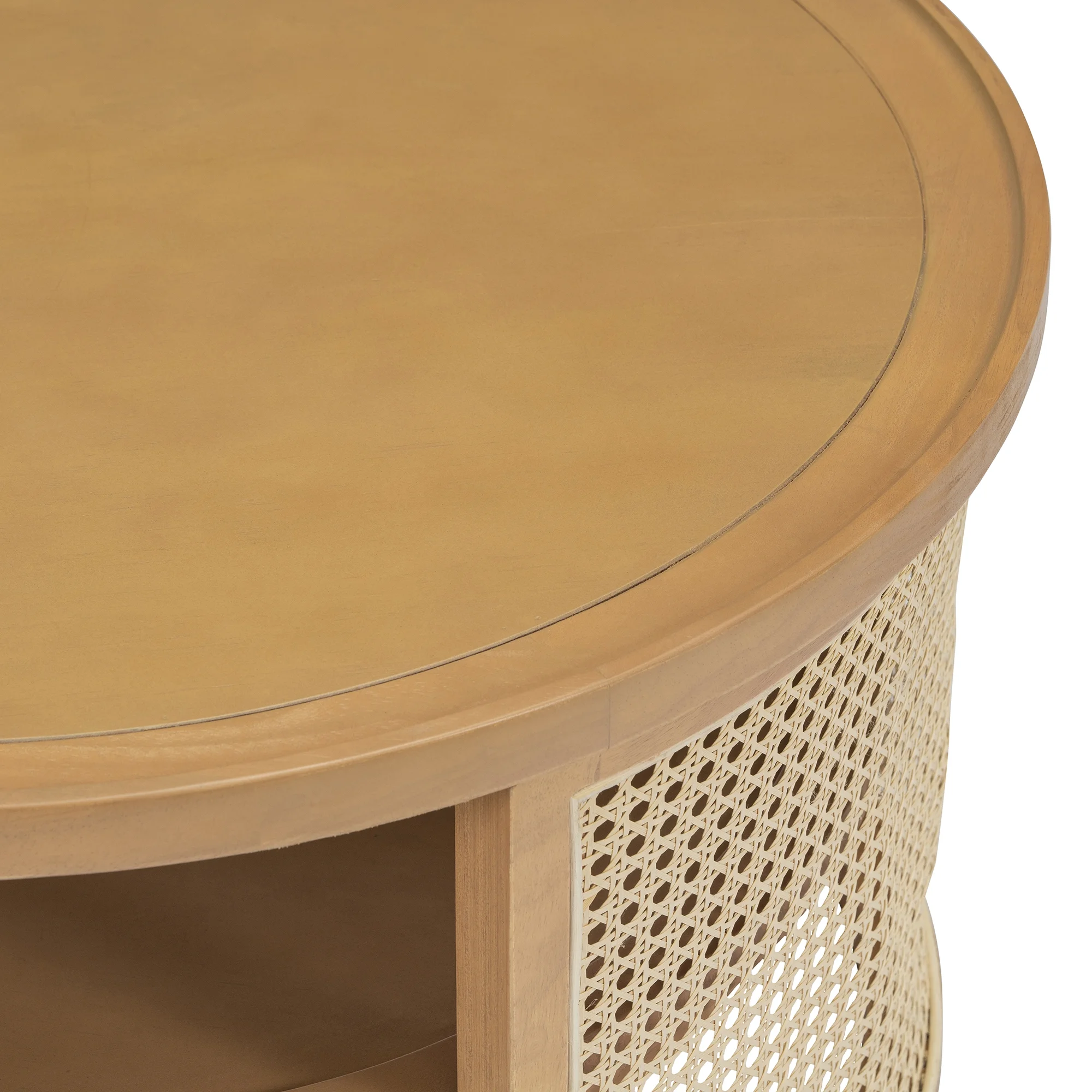 Harper & Bright Designs Rattan Round Coffee Table with Storage Shelf, Round Cane Wood Center Table for Living Room, 37'' Brown - Image 49