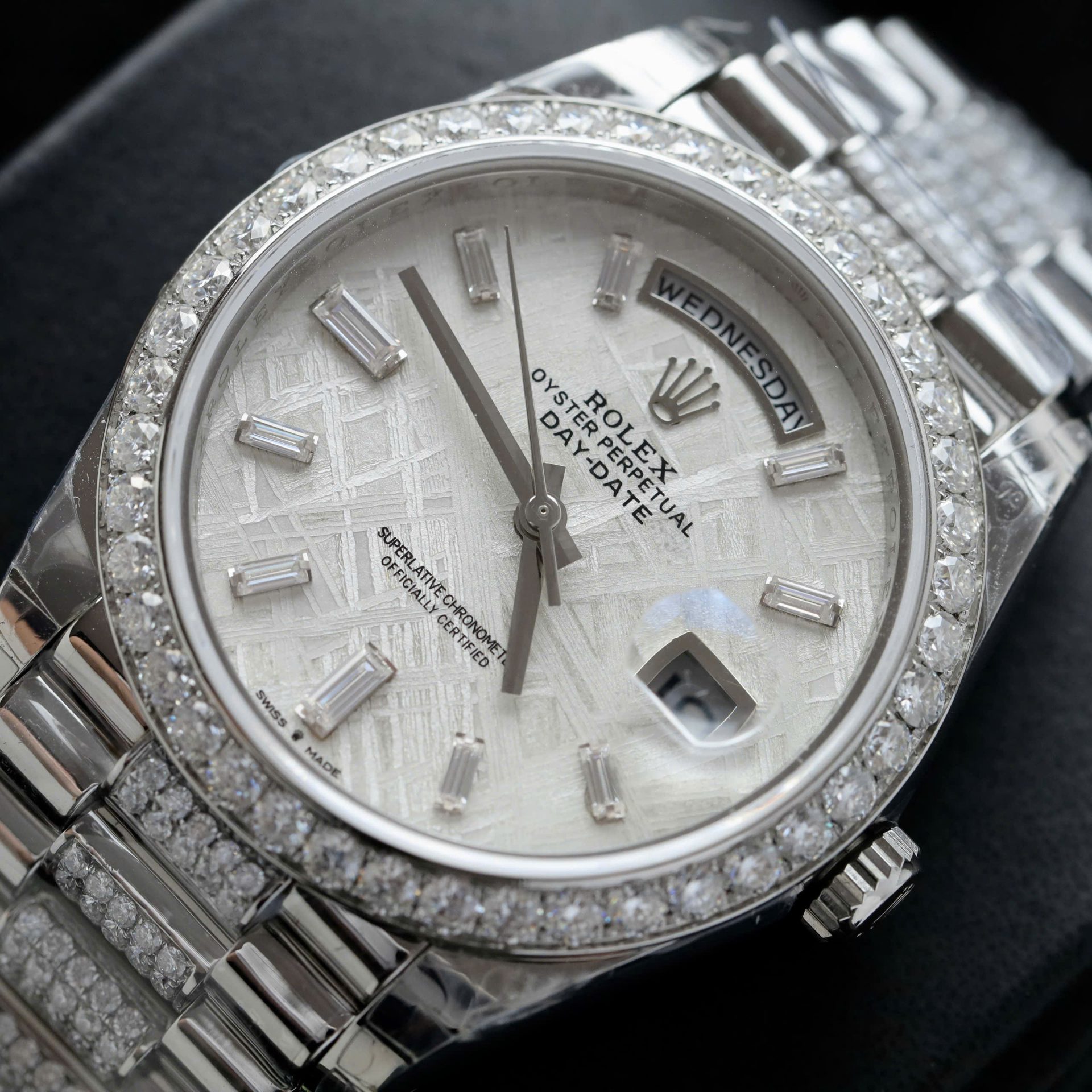 Rolex Day-Date Best Replica Watch Meteorite Dial Moissanite Diamonds Custom 40mm - Top club