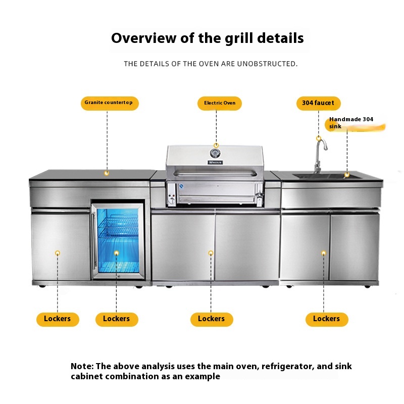Vimo Sheng High-End Modern Outdoor Kitchen Stainless Steel Powder Coated Charcoal BBQ LPG 3-Burner Flame Safety Easily Assembled