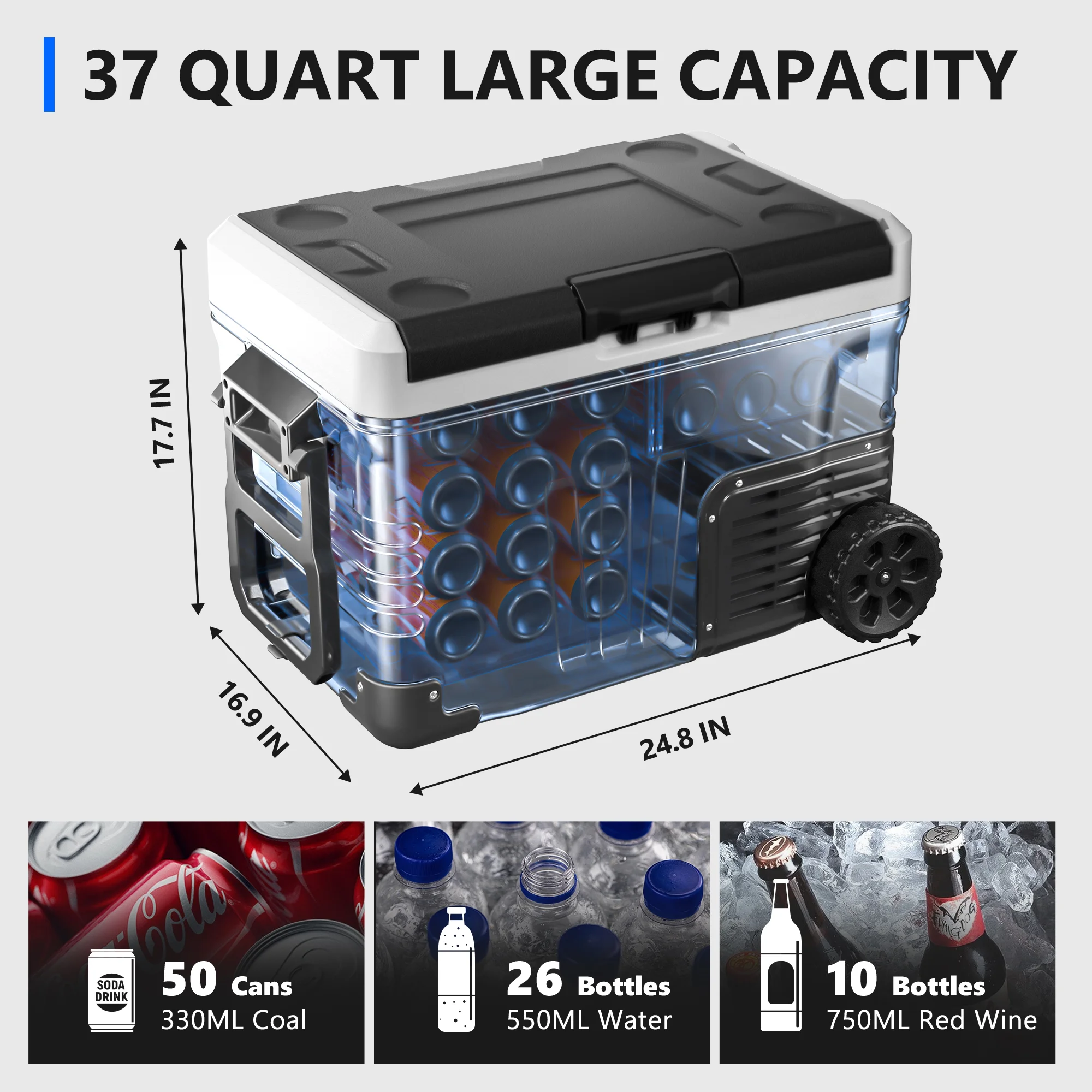Simzlife 12V Car Refrigerator, 37QT Electric Cooler DC/AC, -4�H~68�H, RV Freezer Fridge Cooler with Wheels & 2 Baskets - Image 6