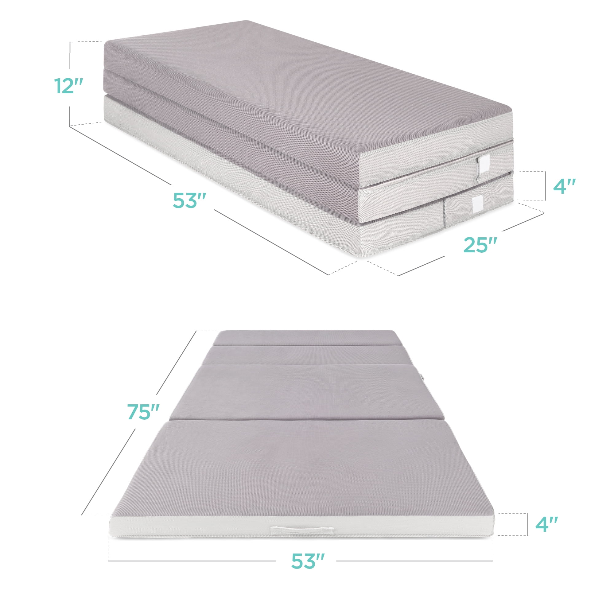 Best Choice Products 4in Thick Folding Portable Twin Tri-Fold Mattress w/ Carry Case, Washable Cover - Gray - Image 11