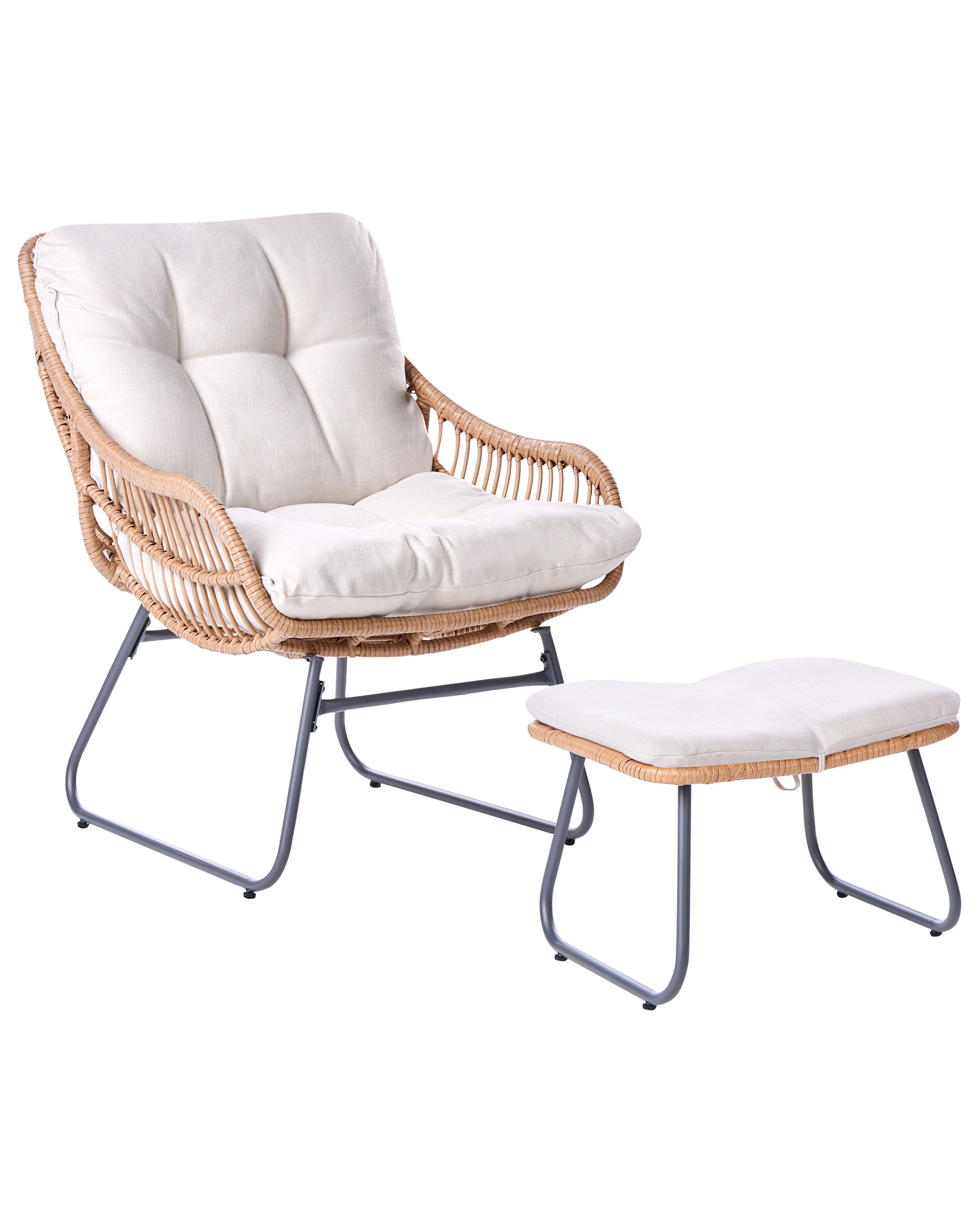 Garden Chair MESTRE with Footstool PE Rattan Light Beige