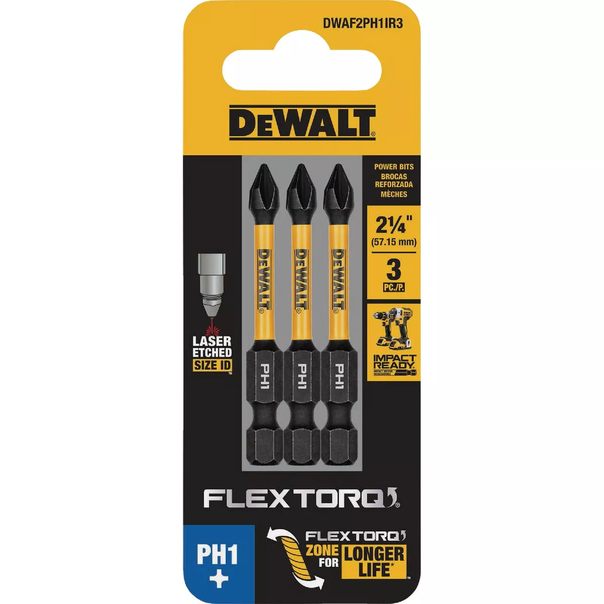 DEWALT FlexTorq 2 In. #1 Phillips Impact Screwdriver Bit (3-Pack)