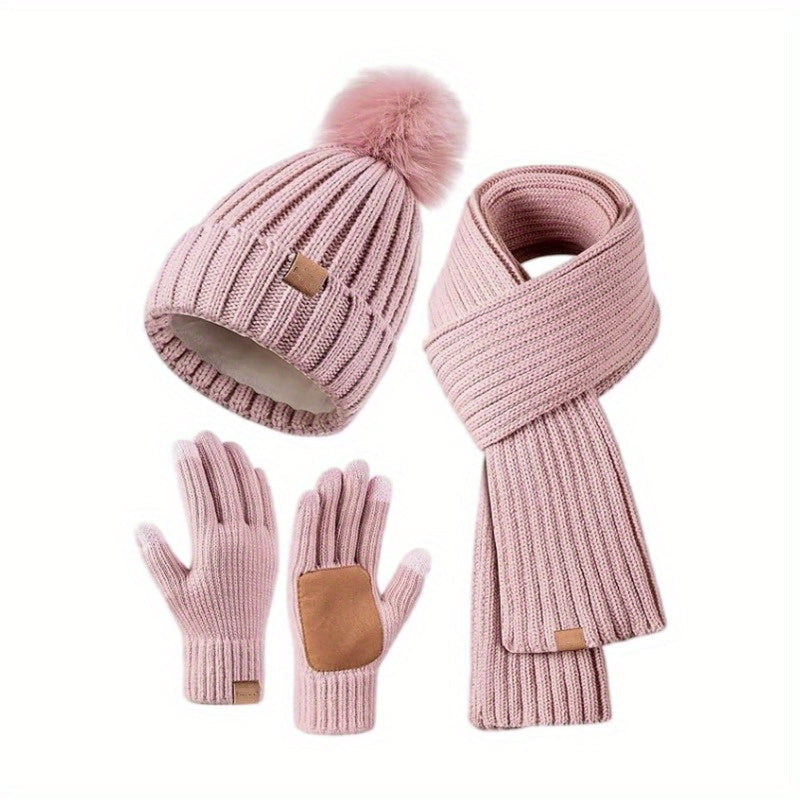 3-in-1 Winteraccessoireset met Gebreide Muts, Sjaal en Touchscreen Handschoenen – Unisex en Warm
