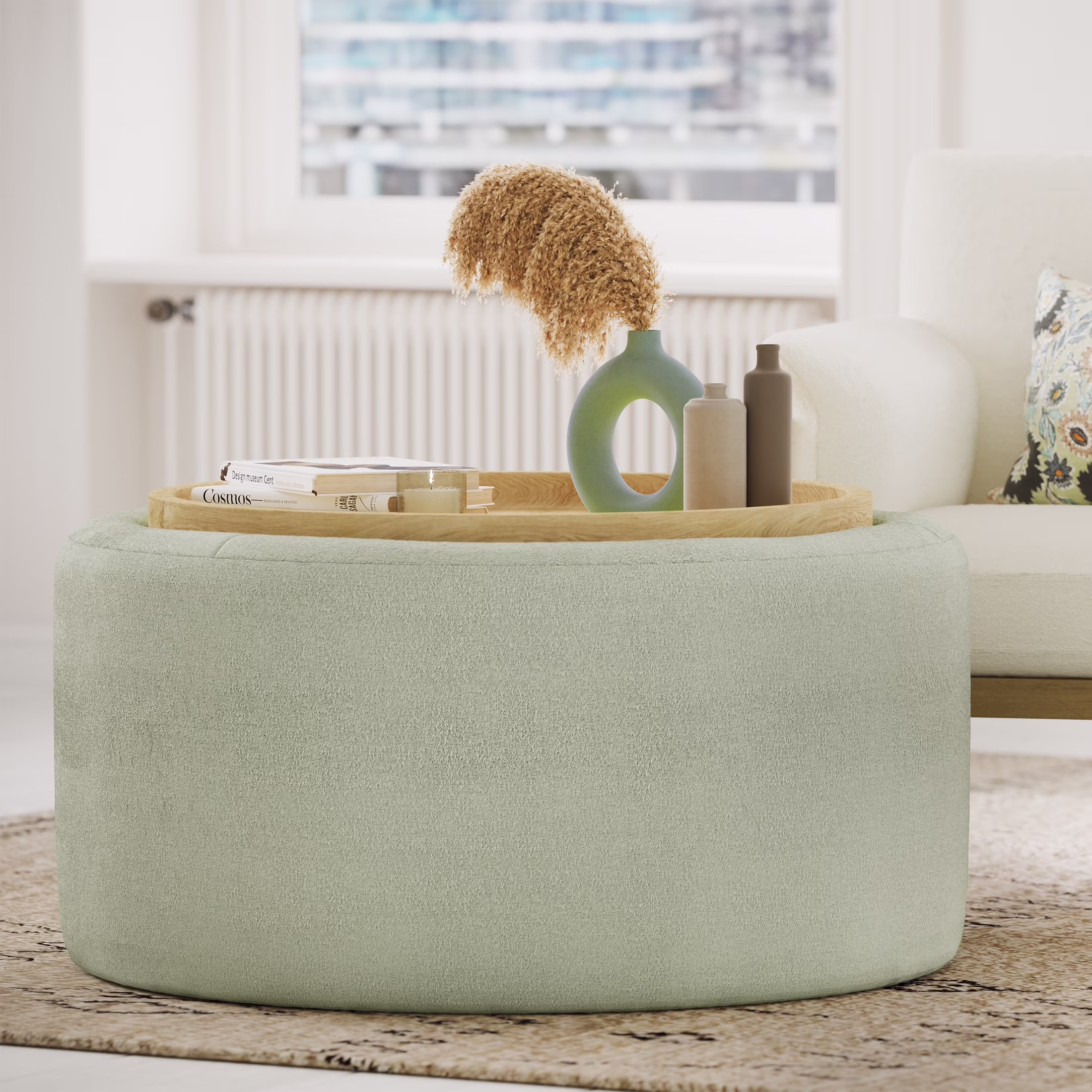 Beautiful Drew Stowaway Coffee Table with Storage by Drew Barrymore, Cream - Image 3