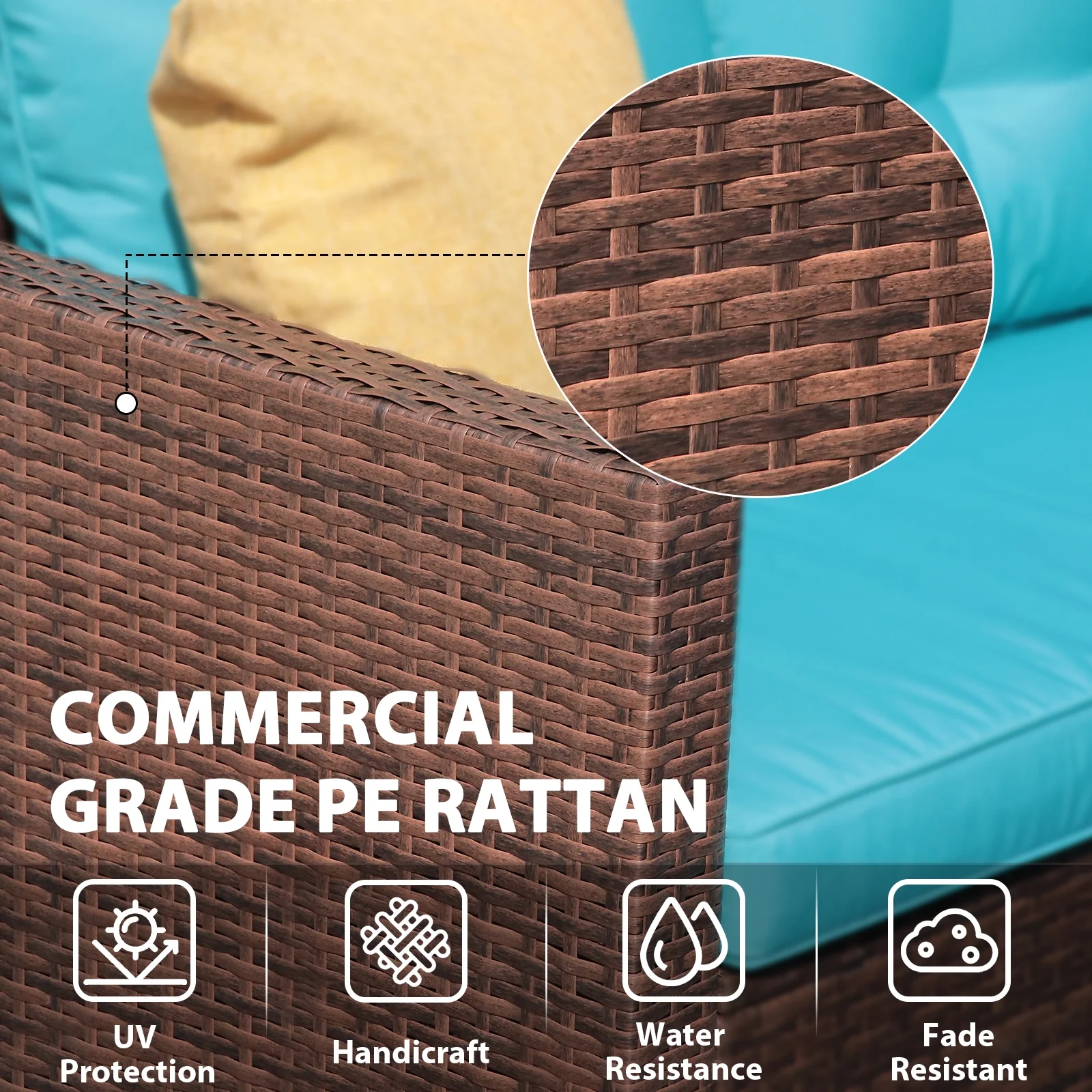 JOIVI 3 Pieces Patio Conversation Set, PE Wicker Rattan Outdoor Furniture Set, 2 Ways Small Sectional Sofa, Tempered Glass Coffee Table, Silver-Gray - Image 54