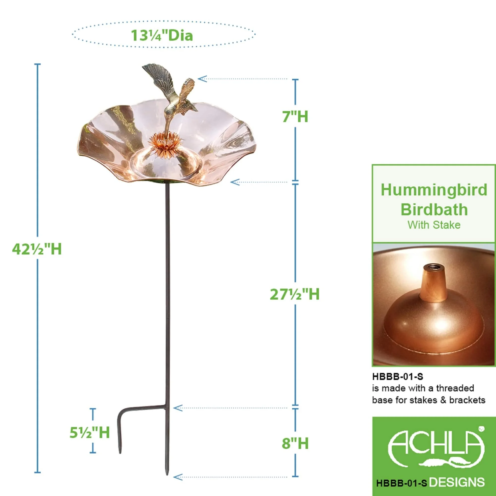 Achla Hummingbird Bird Bath and Stake, Copper