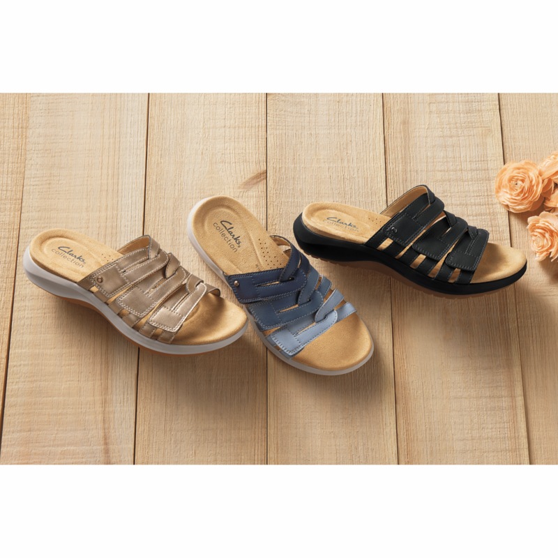 Clarks Leather Maelynn Abby Slide with Hook-and-Loop Closure - MIDNIGHT VELVET CATALOG