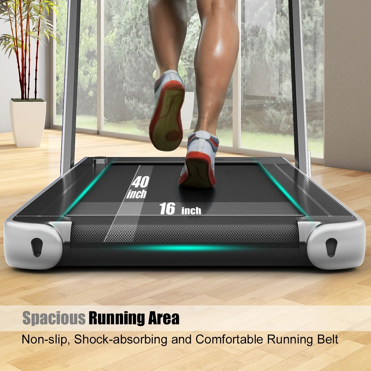 Gymax 2 in 1 Folding Treadmill 2.25HP Running Machine w/ Dual Display APP Control Black - Image 19