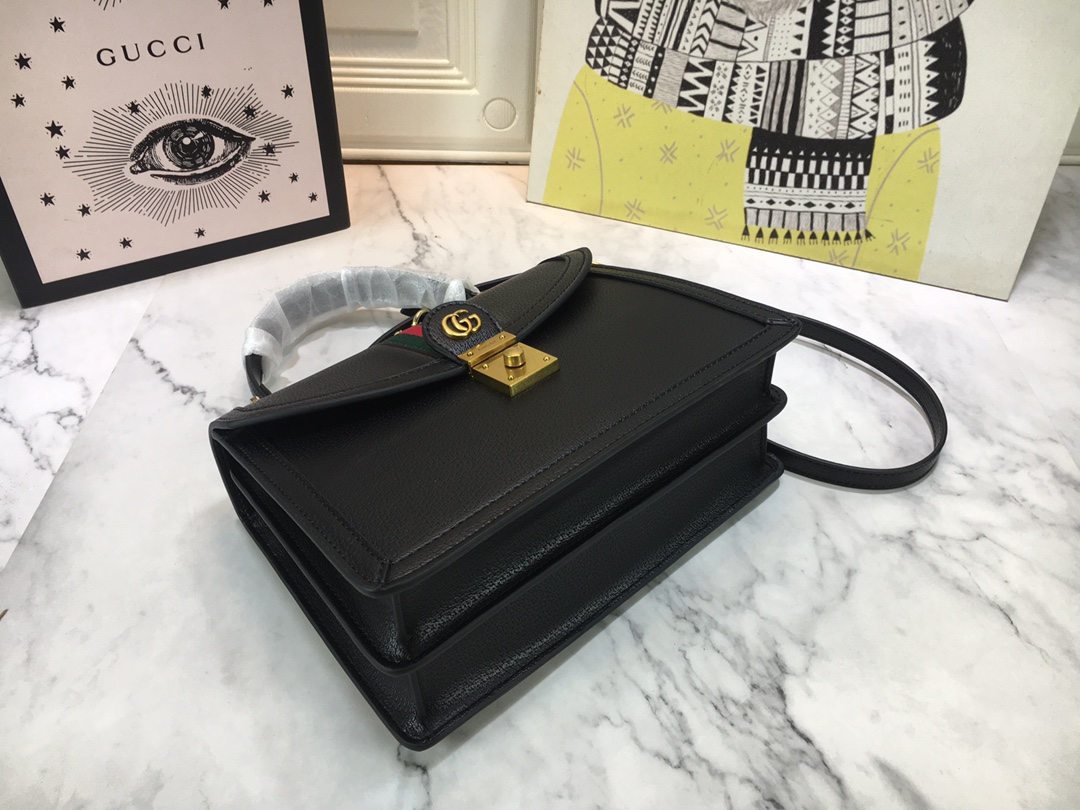 Replica Gucci Ophidia Small Top Handle Bag With Web Black/White1:1High-quality replica