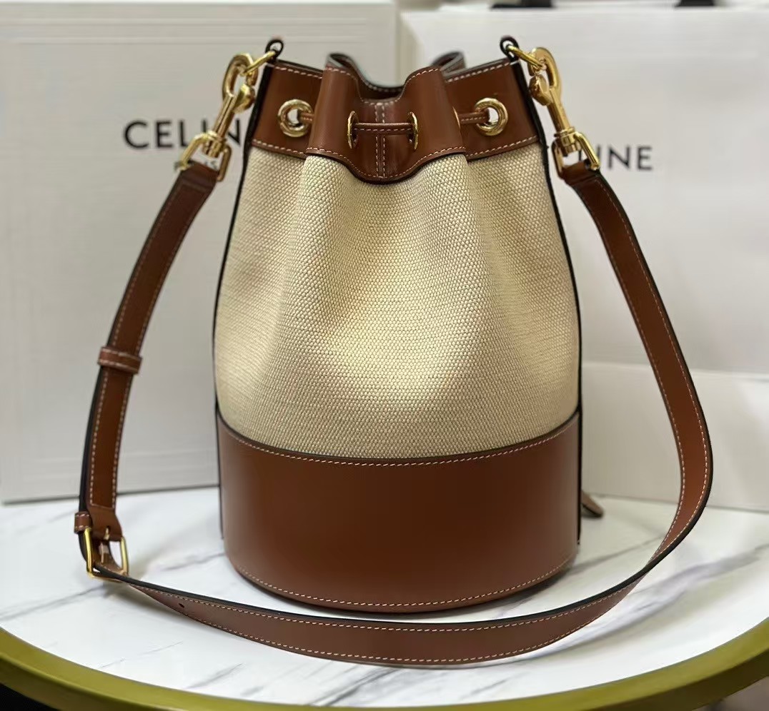 Celine Canvas Calfskin Small Drawstring Bag