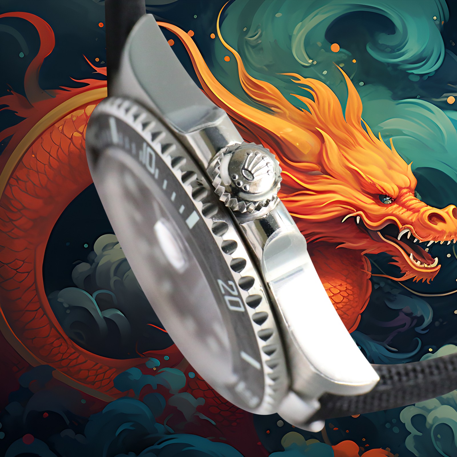 ROLEX Year of the Dragon Auspicious ?? ?? Submariner Carbon Fiber Bezel - Velcro Strap - Black(1:1 replica) - Top club