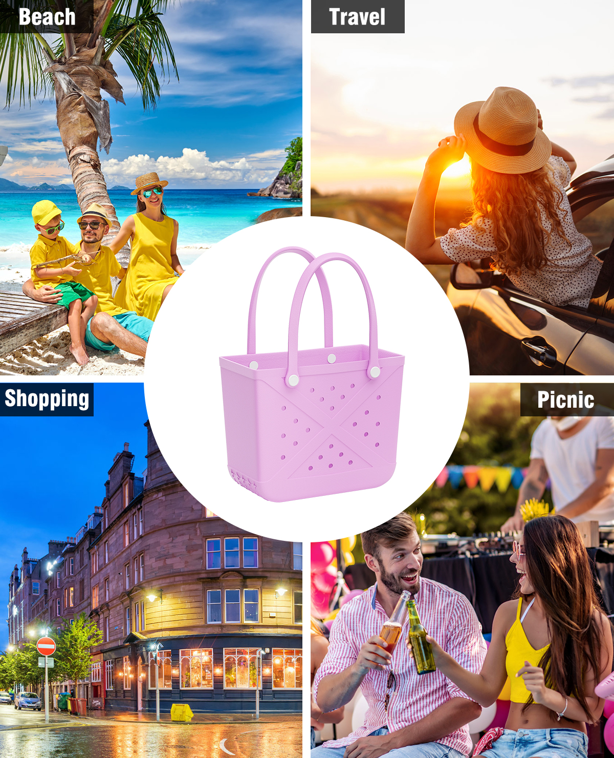 EVA Tote Beach Bag Large Capacity Handbag  Summer Shopper Silicone Hole Fashionable Waterproof Tote Bags