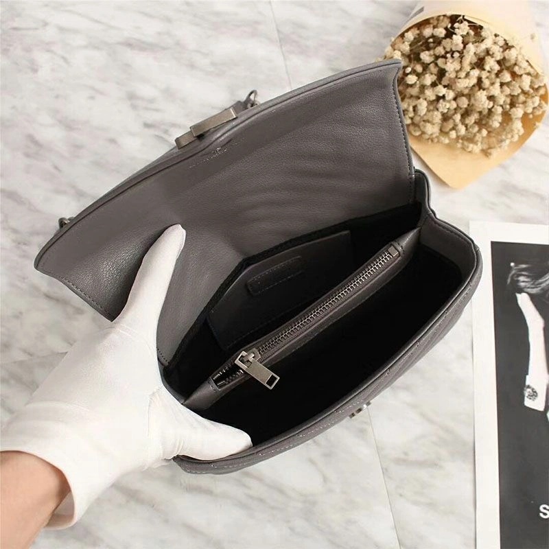 Saint Laurent Medium Classic College Chain Bag In Matelasse Leather Grey Silver - 1:1High-quality replica